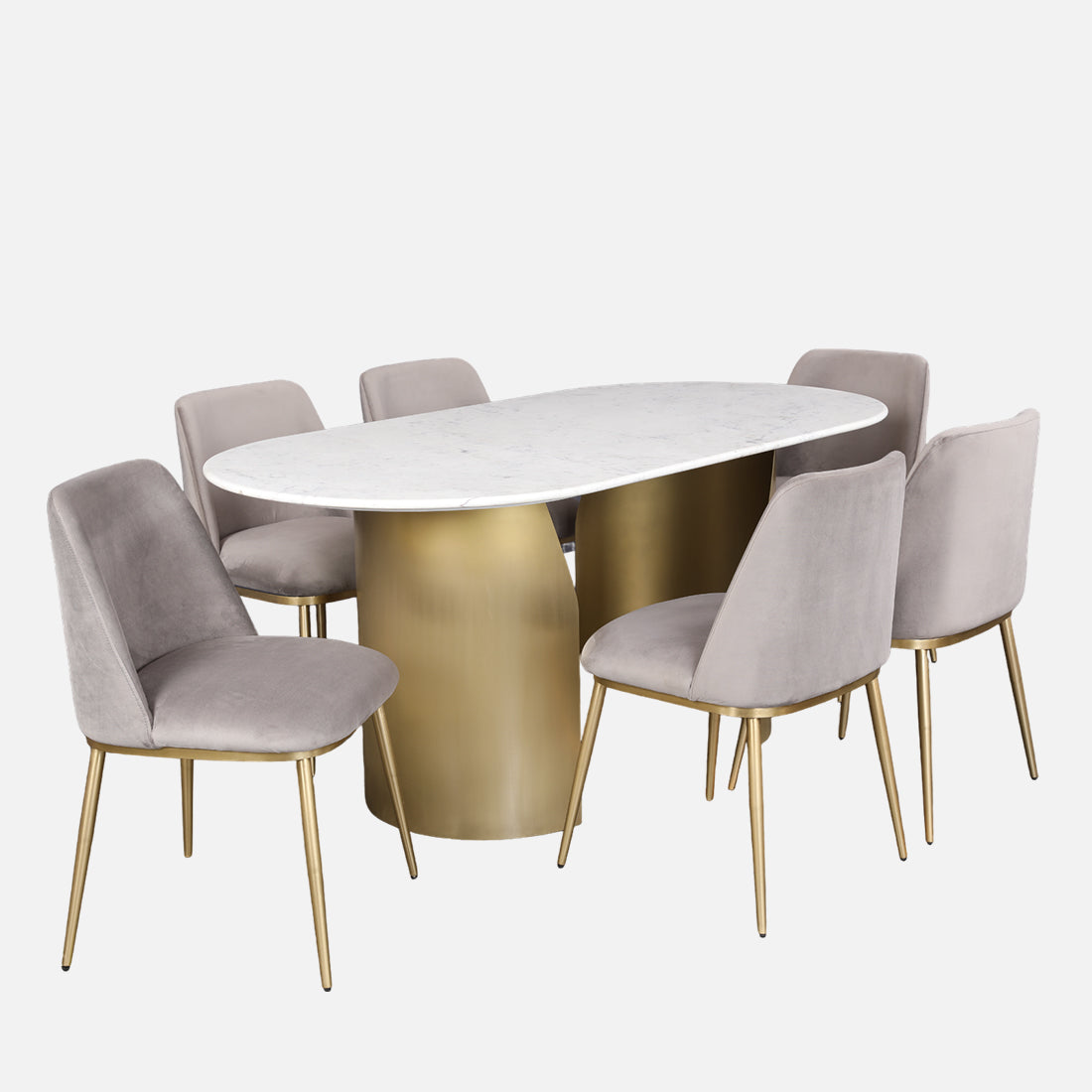 Palatine Marble Top Six Seater Dining Set in White & Grey Colour