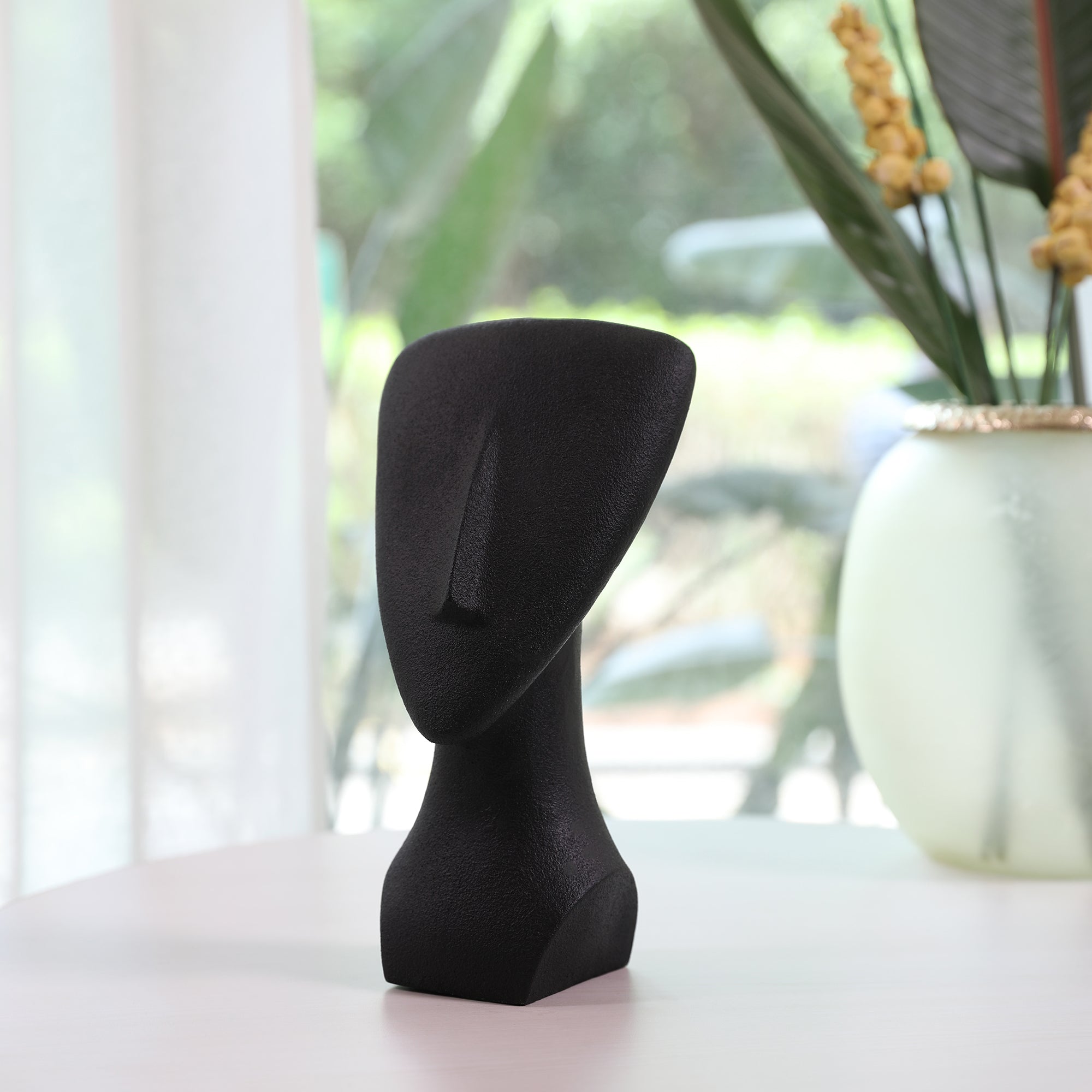 Miraya Modern Textured Face Polyresin Hand Finished Figurine Black 16cm by Living Essence