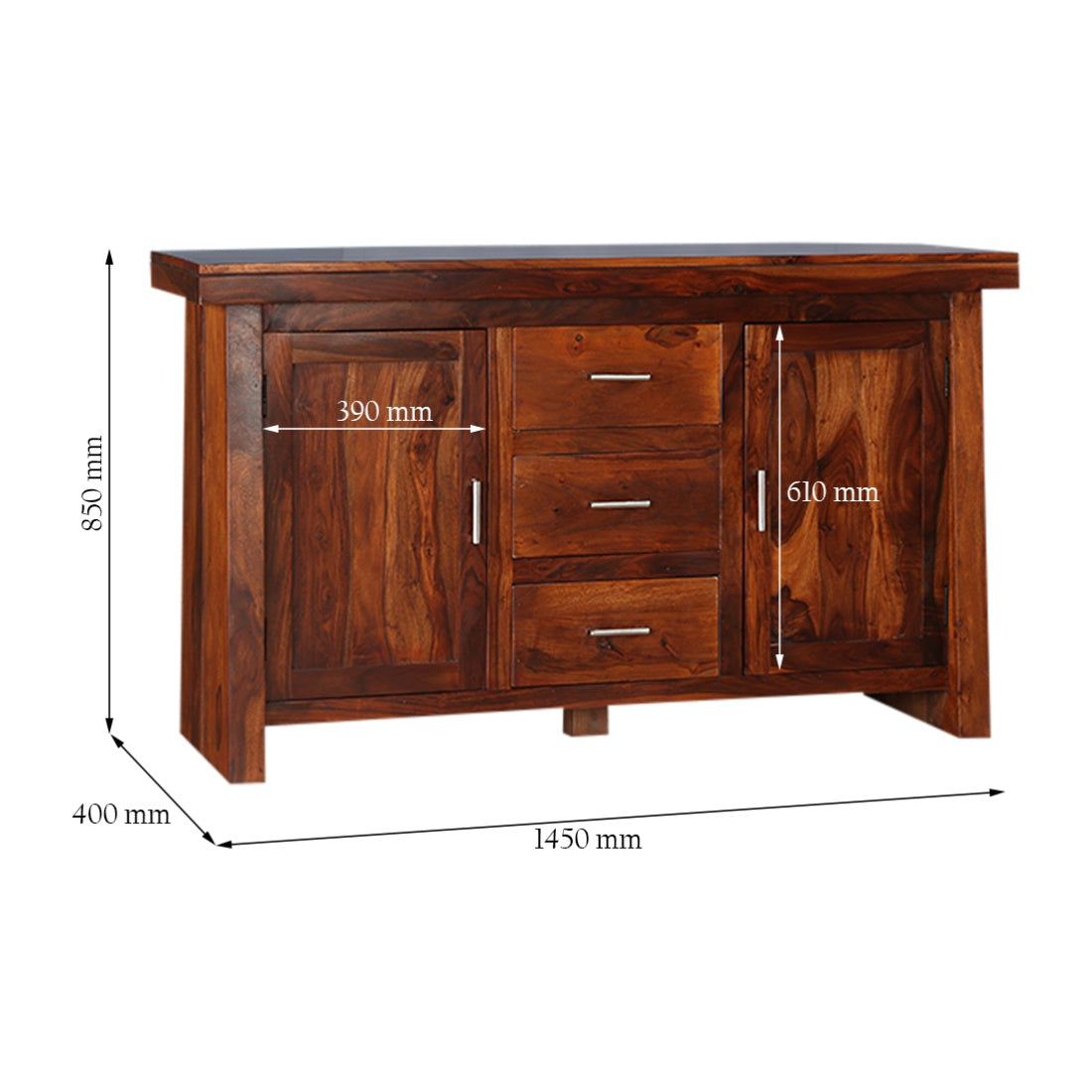 Austin Sheesham Wood(Rosewood) Storage Sideboard in Honey Colour