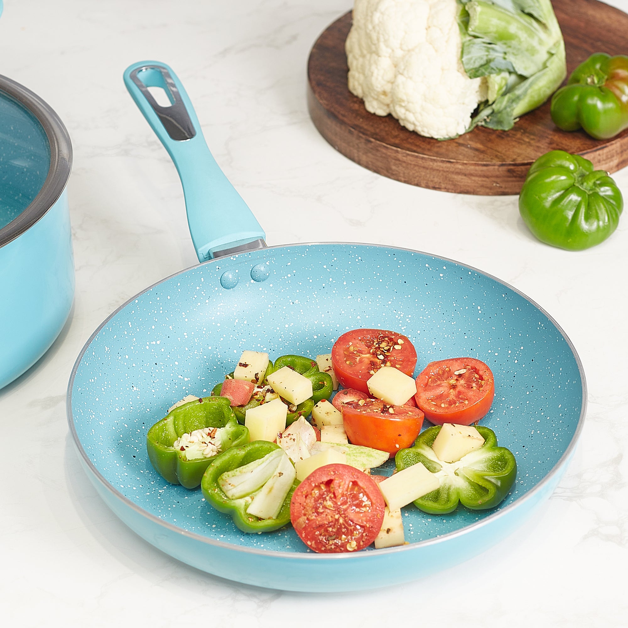 MasterCook+ 100% Virgin Aluminium Non-Stick Fry Pan 24cm in Teal Colour