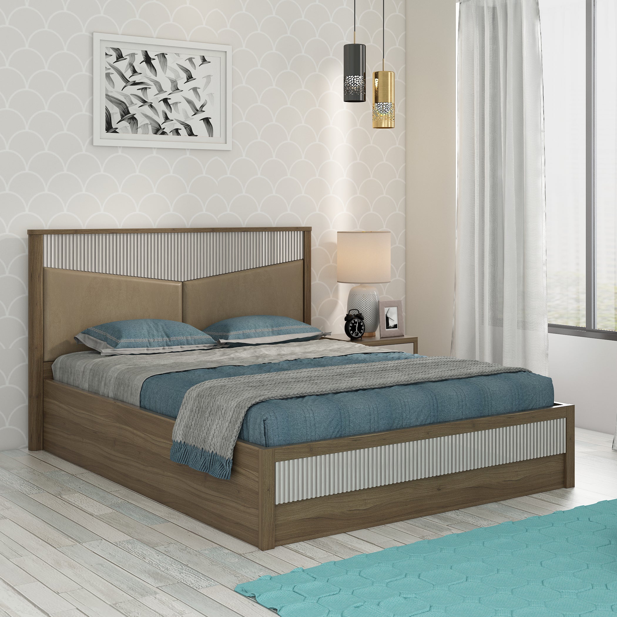 Cascade  King Bed With Hydraulic storage in Lyon walnut Colour