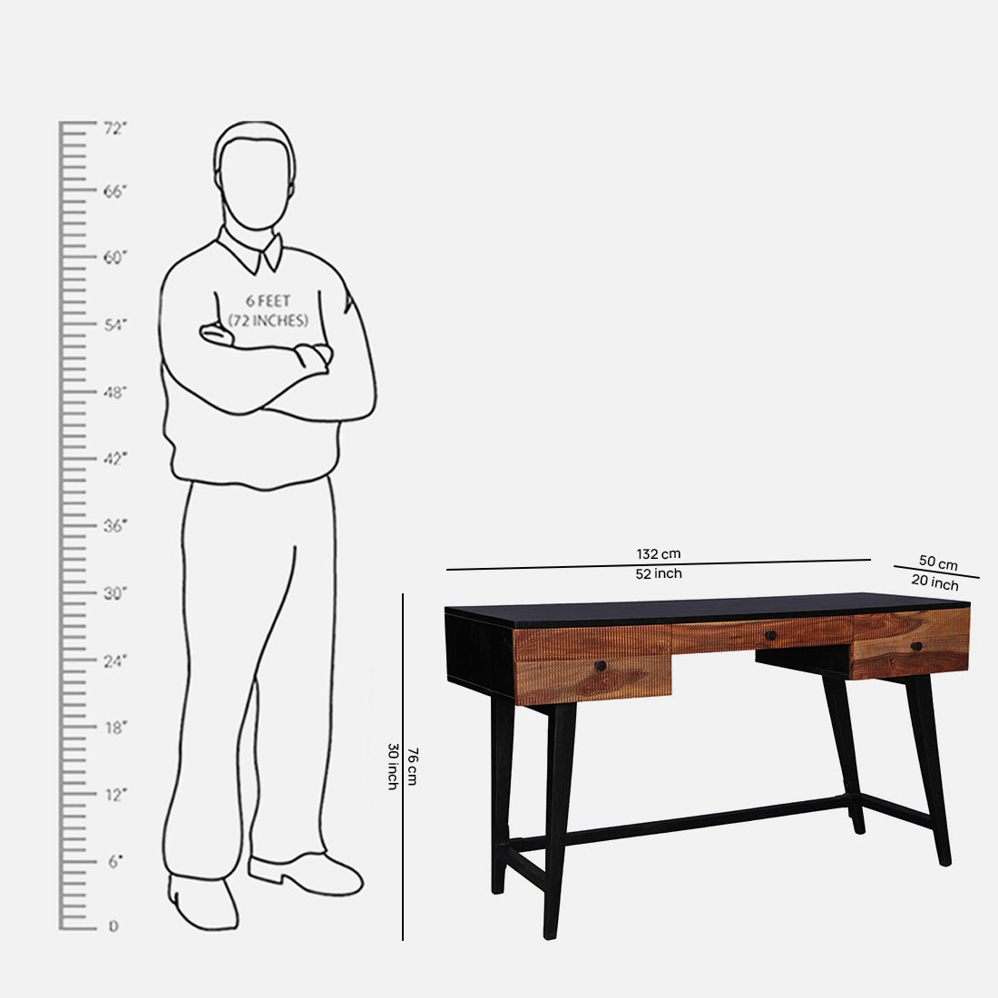 Sven Sheesham Wood(Rosewood) Study Table in Natural Sheesham & Black Colour