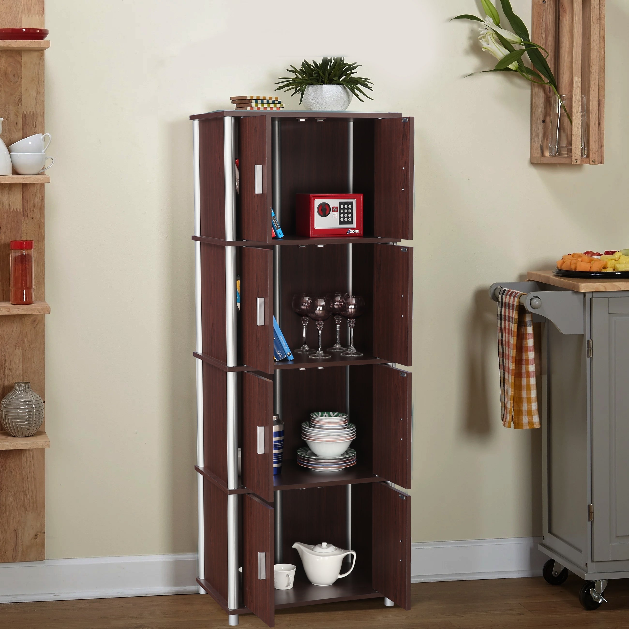 Jacob Engineered Wood Multipurpose Cabinet in Cherry Brown Colour