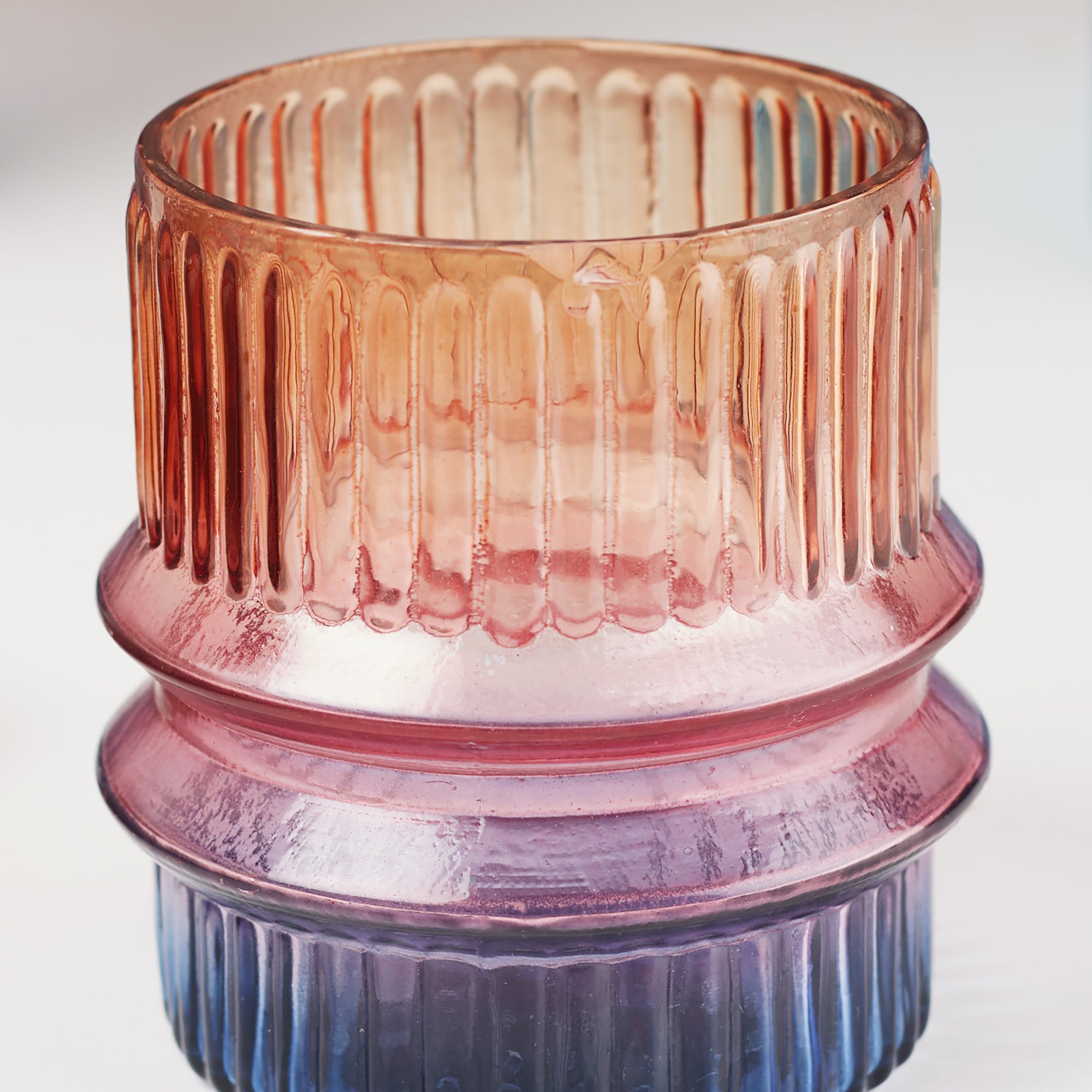 Phiona Glass Fluted Handcrafted Votive 10 Cm in Multi Colour