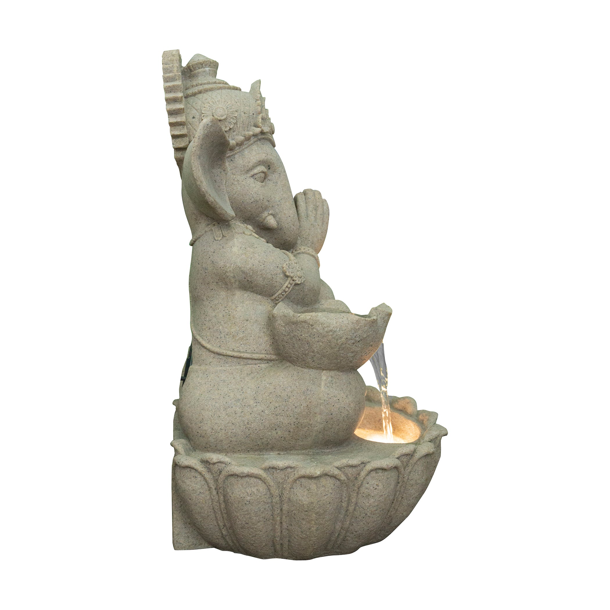 Aqua Bliss Sandstone Ganesha Namaste Water Fountain 52X82Cm in Tan Colour