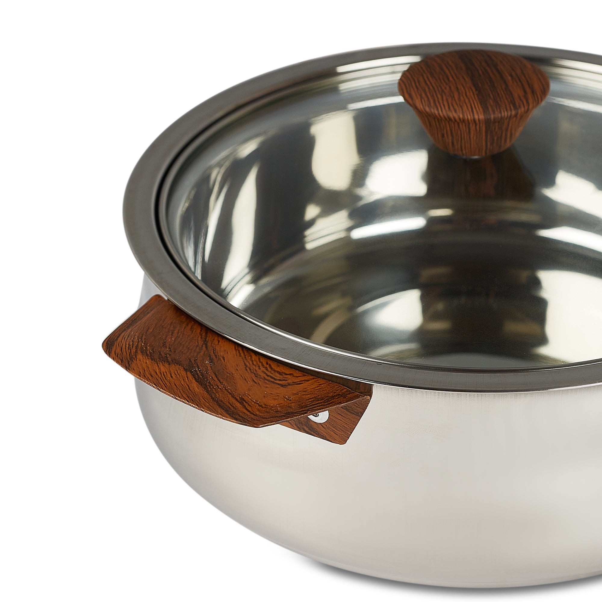 Sapphire Stainless Steel Meal Serve Casserole Combo Set of 2 in Silver & Wooden Finish Colour by Living Essence