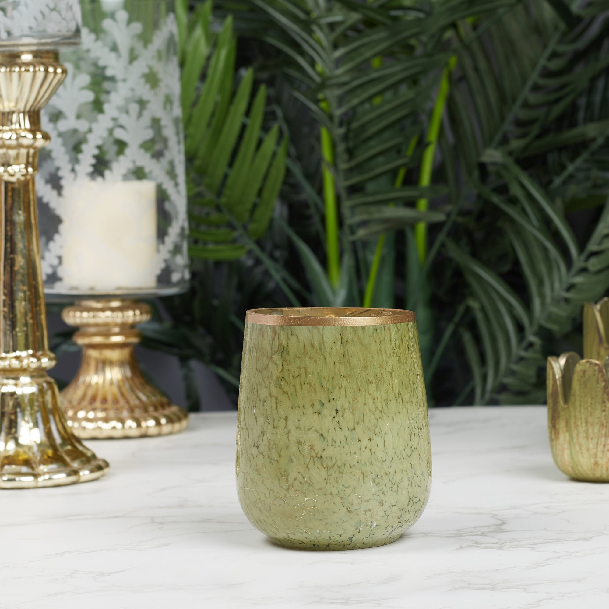 Phiona Glass Textured Handcrafted Votive 9 Cm in Olive Colour