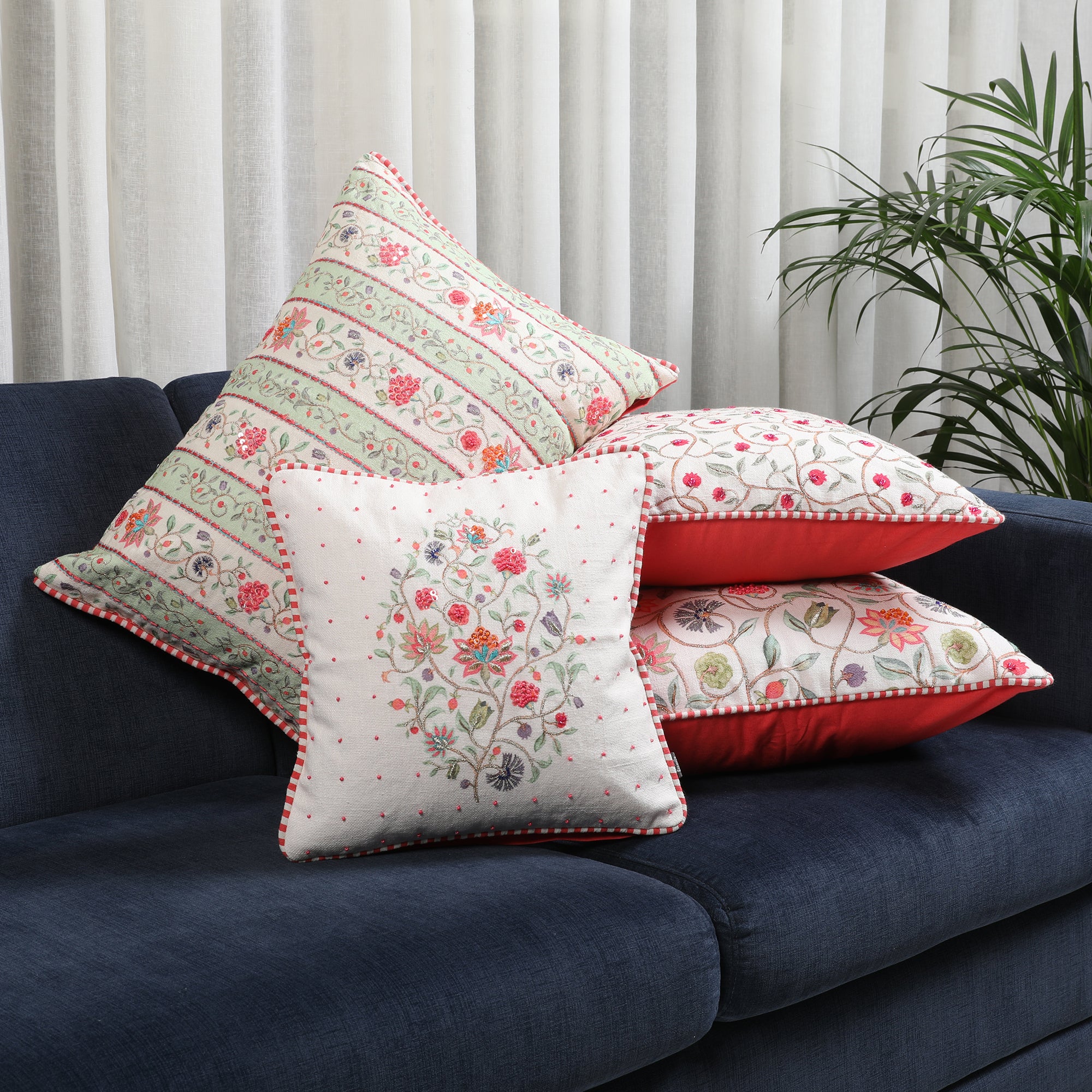 Indian Botanical Cotton Cushion Cover 30x30 cm in Floral Print