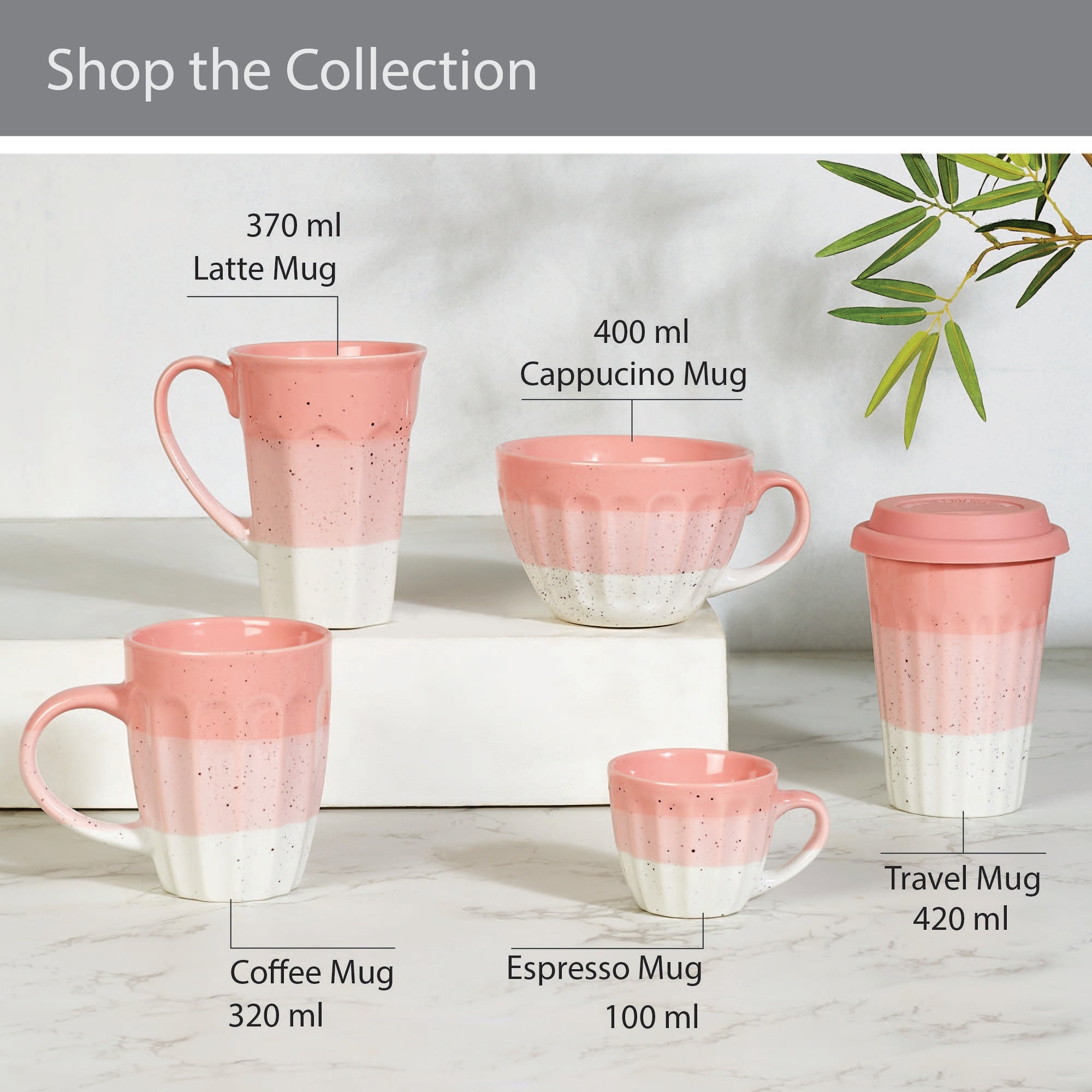 Emilia Ceramic Tea/Espresso Mug 100ml Set of 4 in Dusky Pink Colour
