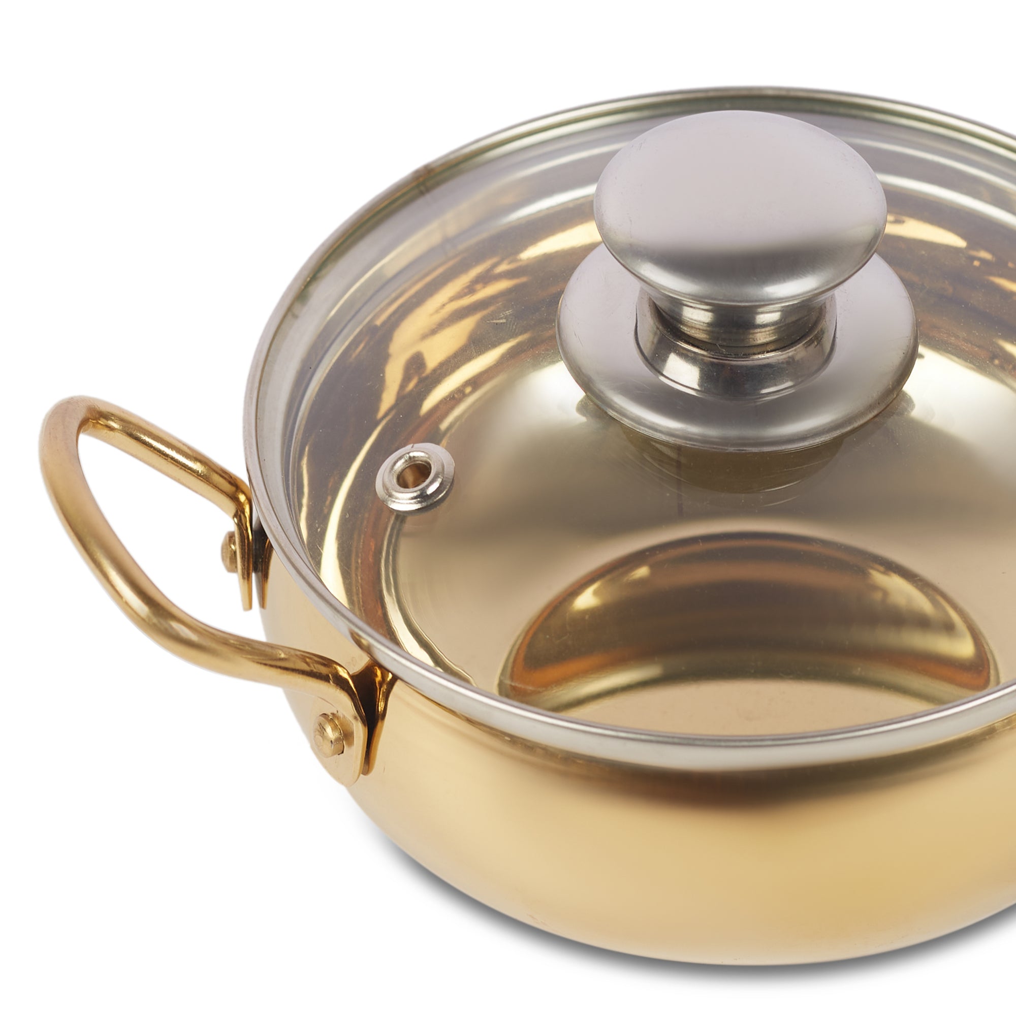 Sapphire Stainless Steel Serving Handi Set of 2 in Gold & Silver Colour by Living Essence