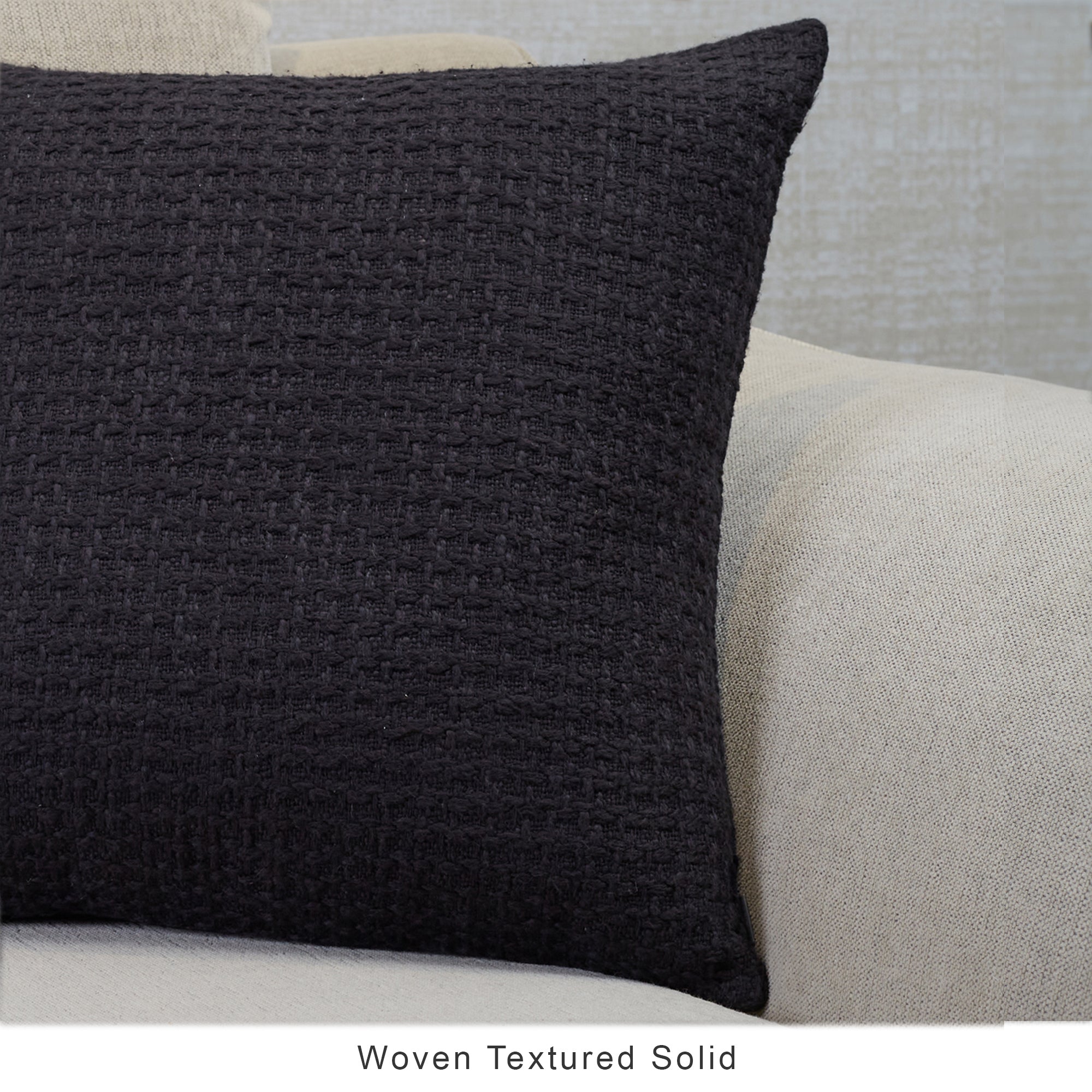 Ebony  Solid Textured Cushion Cover 45x45 Cm in Black Colour
