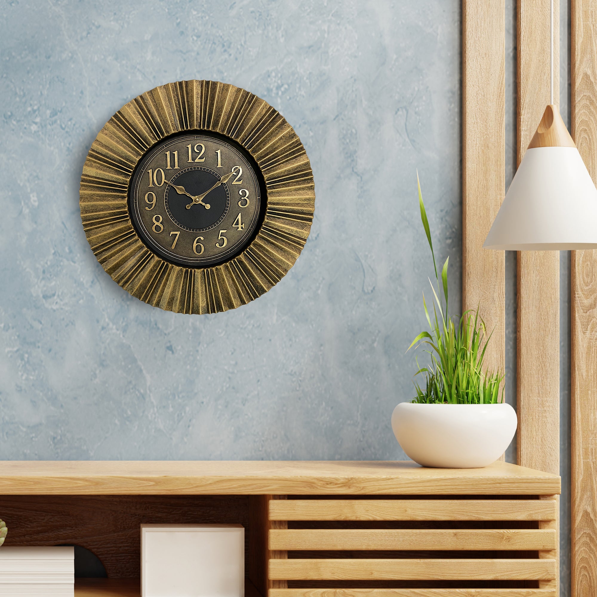 Aristo Rays Rim Classic Wall Clock, Diameter 40cm in Gold Colour