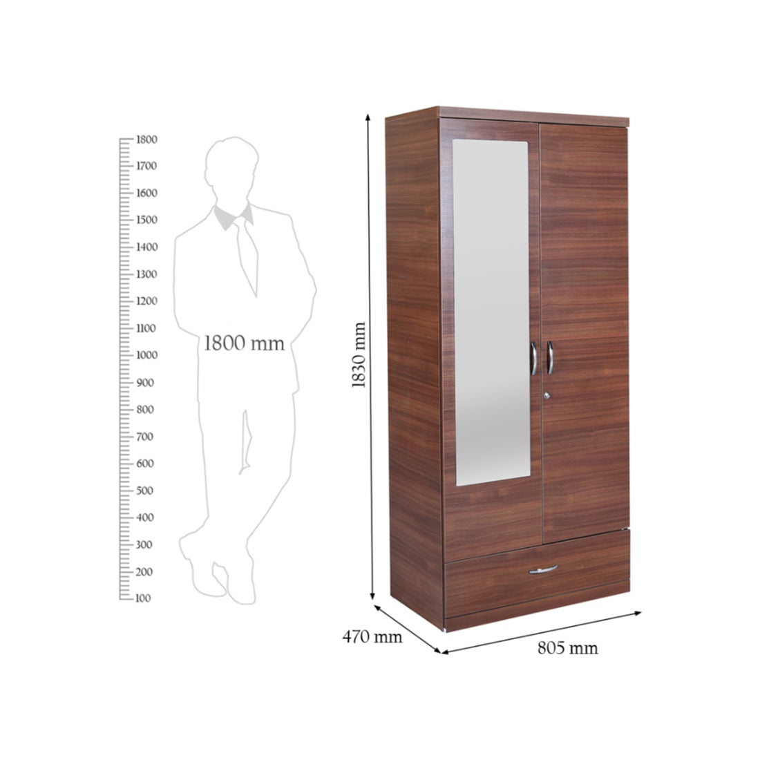 Ultima 2 door wardrobe in Walnut Colour