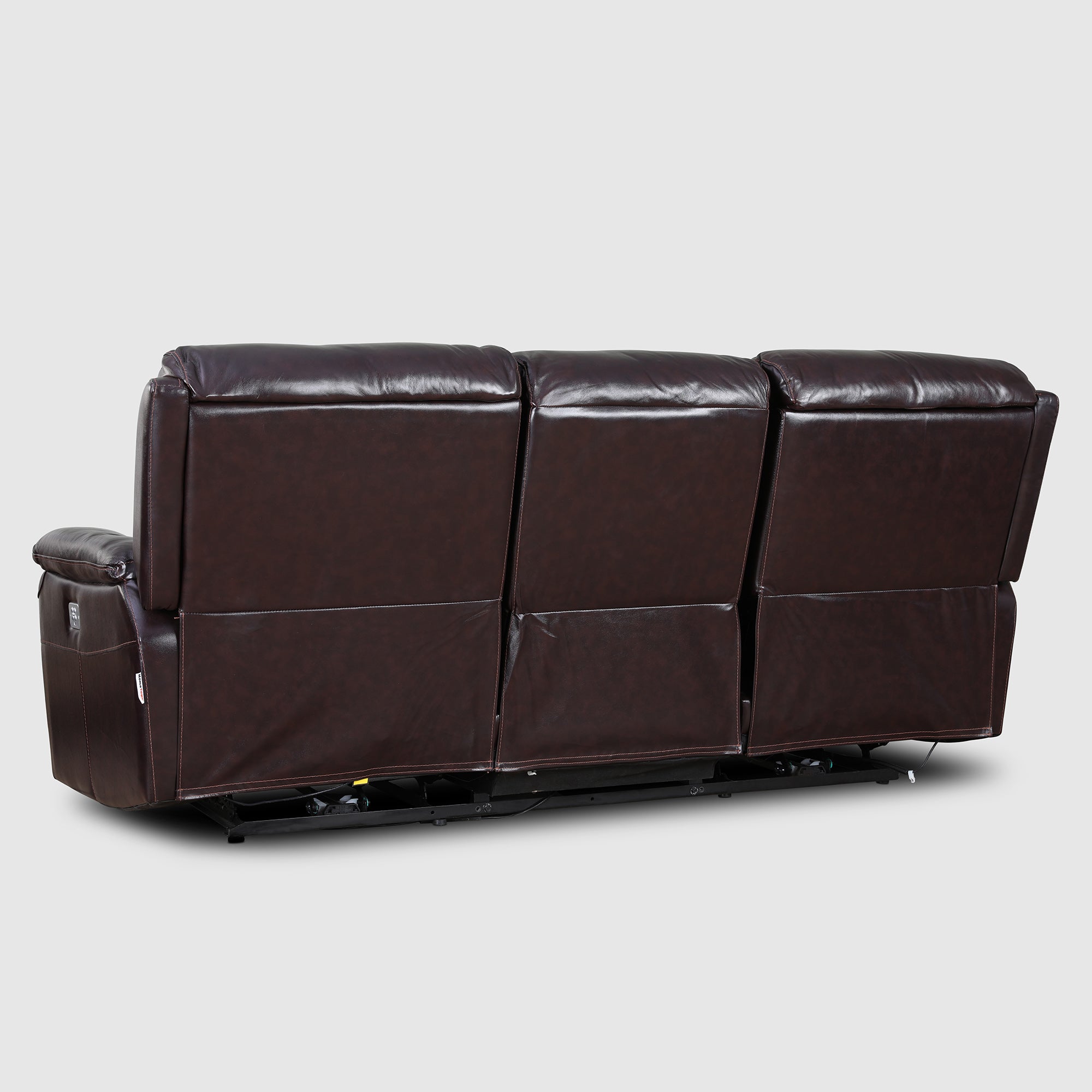 Plush Half Leather Three Seater Electric Recliner in Burgundy Colour