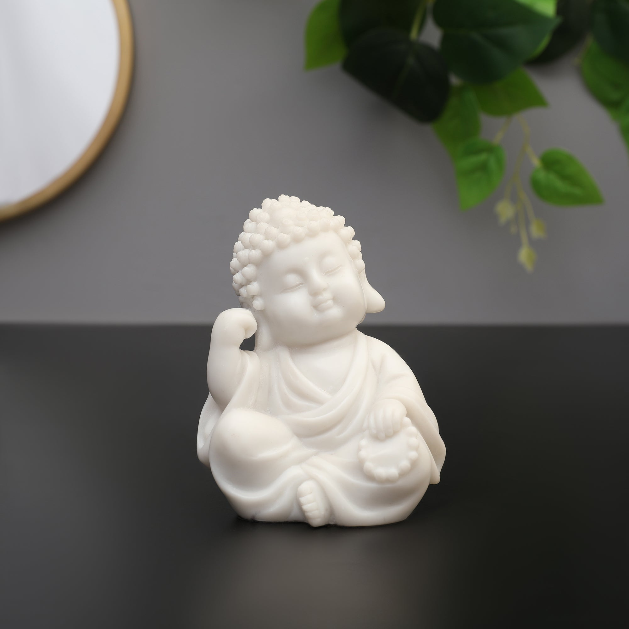 NAQSH SET OF 3PIECE MONK, POLYRESIN HAND FINISHED FIGURINE WHITE BY LIVNG ESSENCE