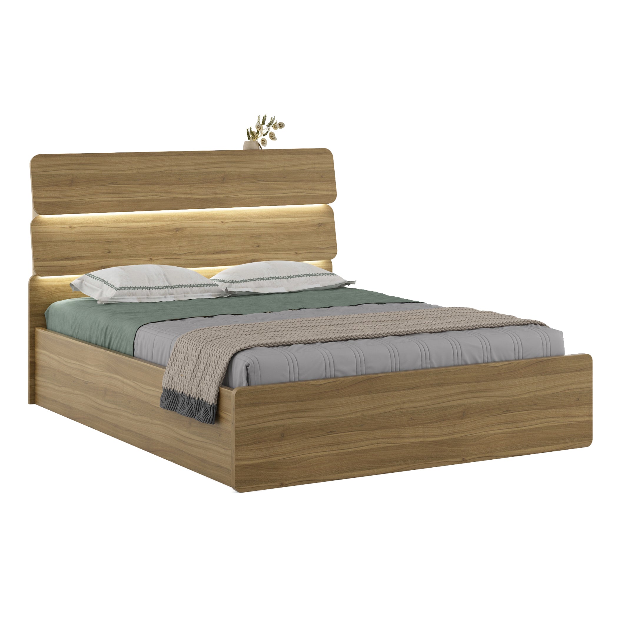 Freya  King Bed With Box Storage in Natural Teak Colour