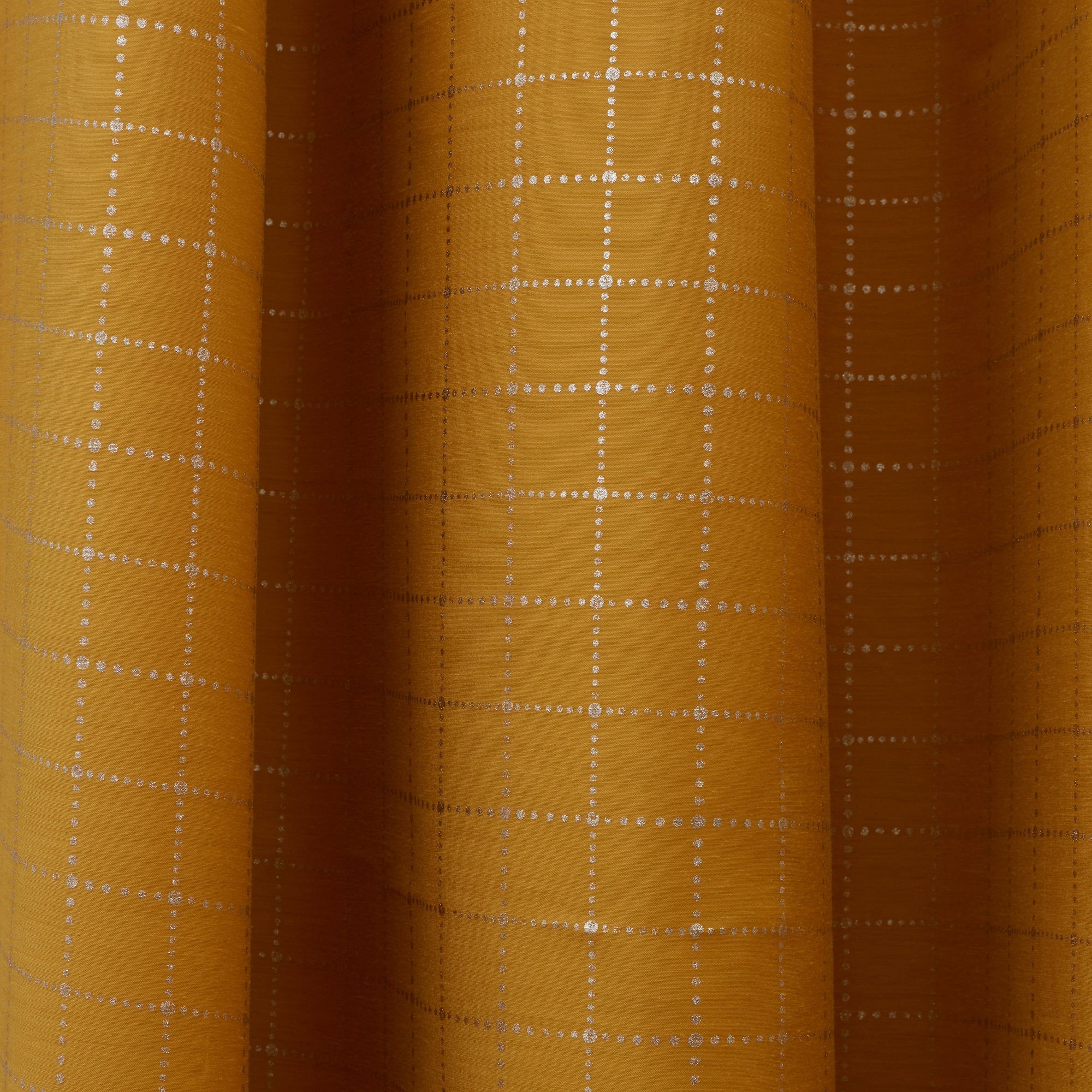 Emilia Set of 2 Foiled Double Layered Black Out Window Curtains 5 Feet in Mustard Colour
