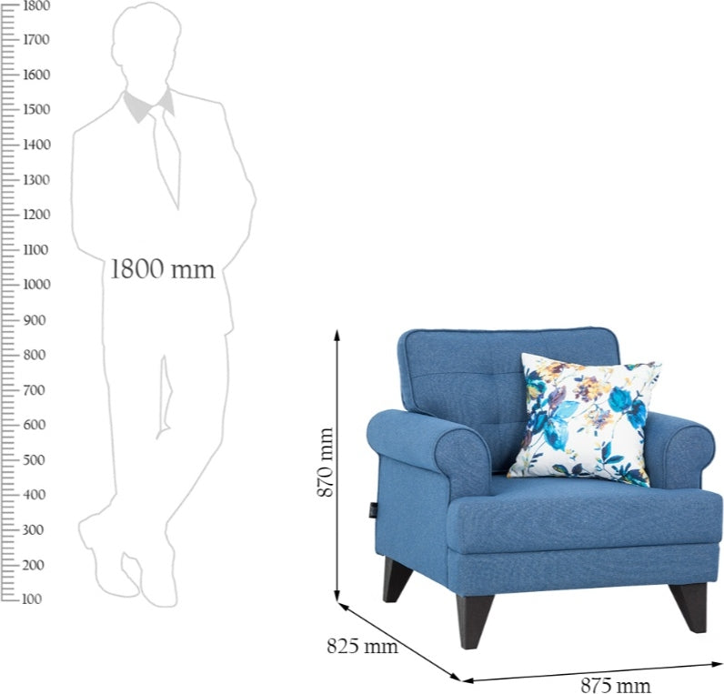 Paddington Fabric Single Seater Sofa in Blue Colour