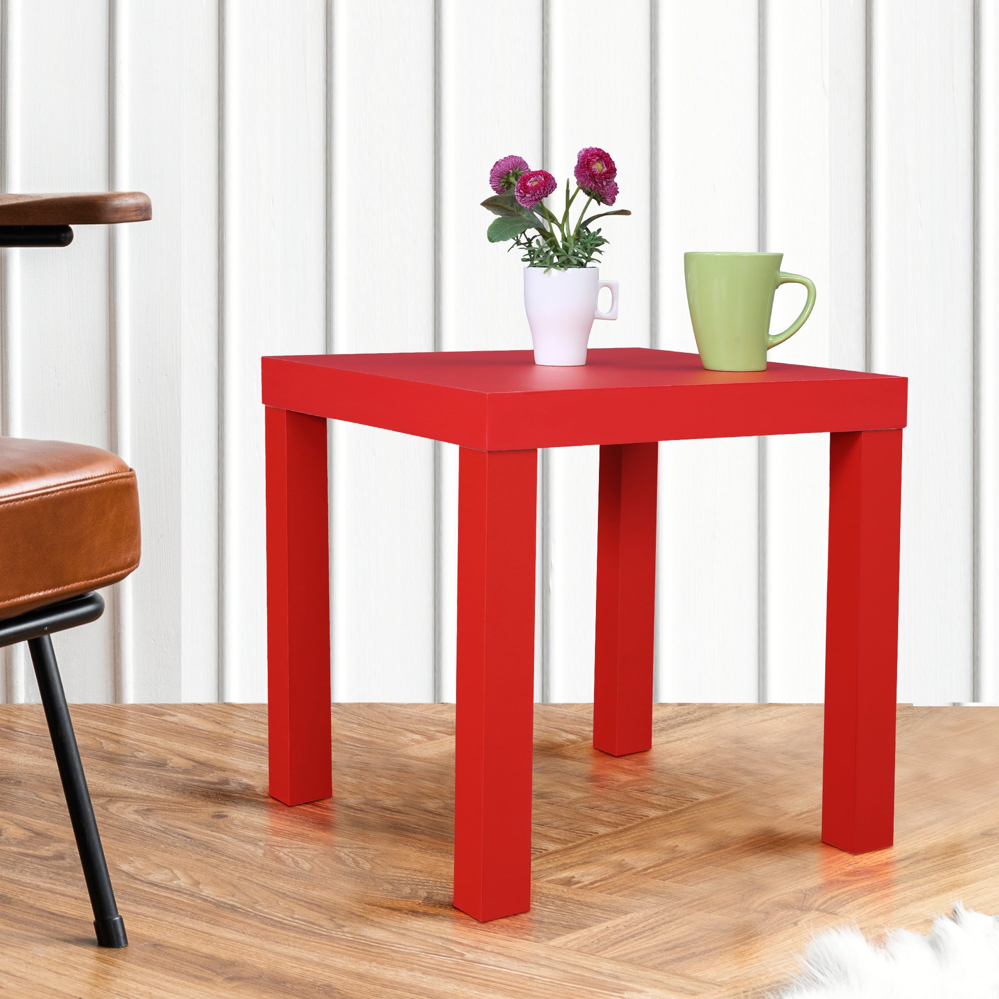 Larix Engineered Wood Side Table in Red Colour