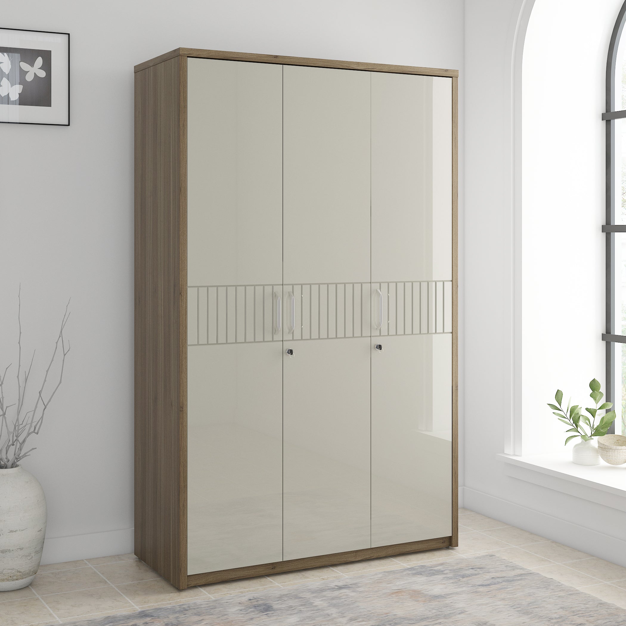 Cascade Three Door Wardrobe in Lyon walnut Colour