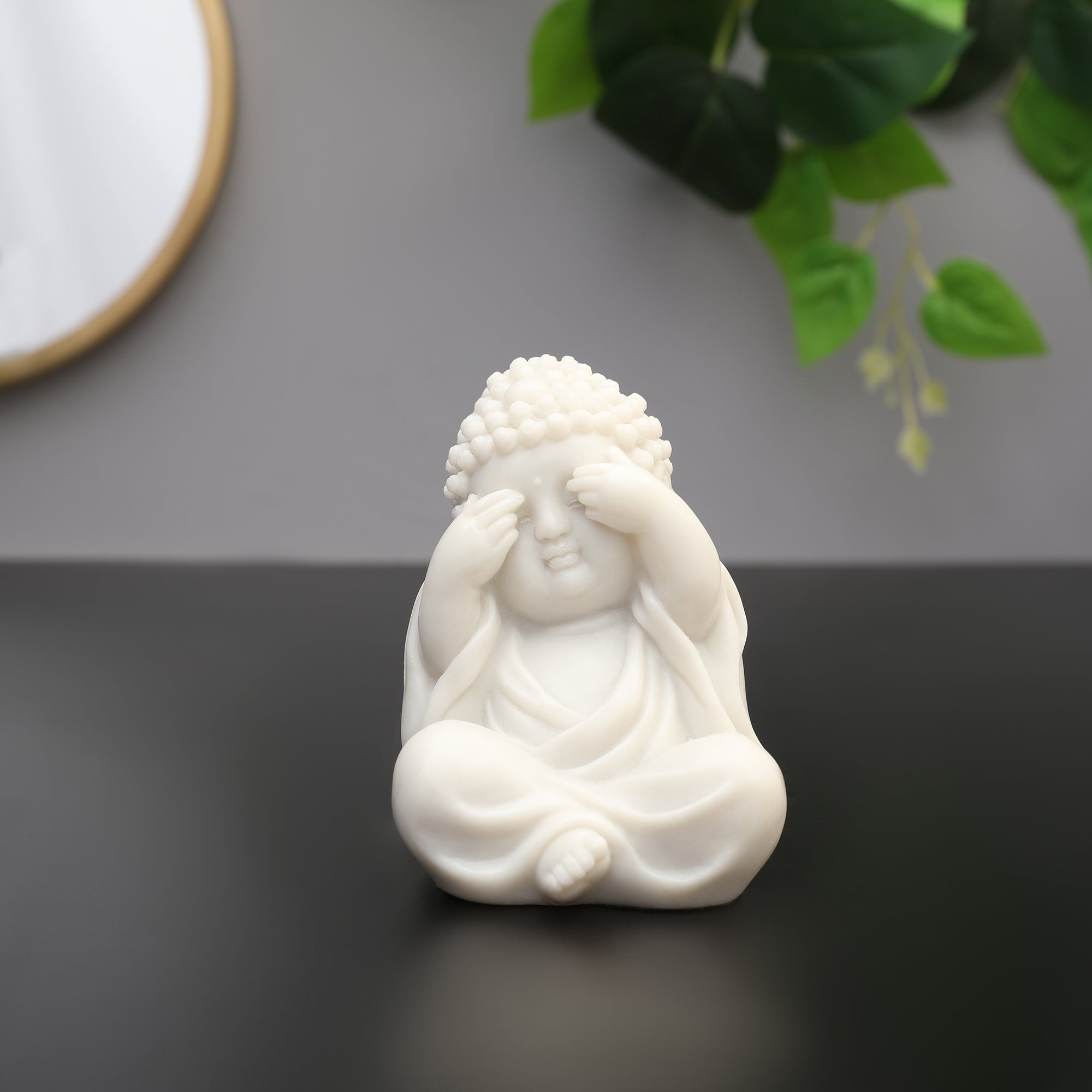 NAQSH SET OF 3PIECE MONK, POLYRESIN HAND FINISHED FIGURINE WHITE BY LIVNG ESSENCE