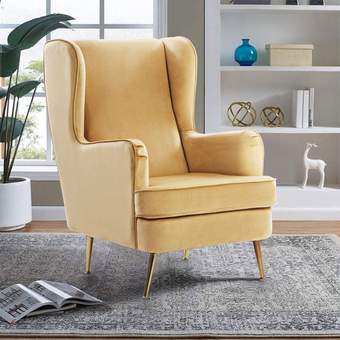 Charm Velvet Arm Chair in Dark Mustard Colour
