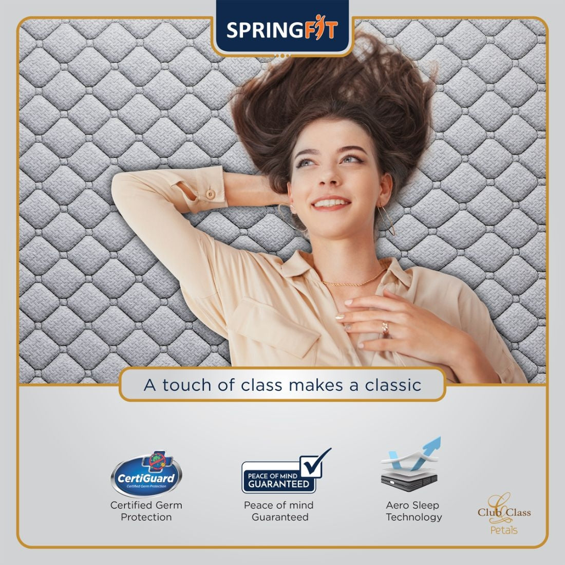 Club Class Petal Orthopedic Back Support Pocket Spring Single Mattress 72x36x6 Inch in Grey Colour