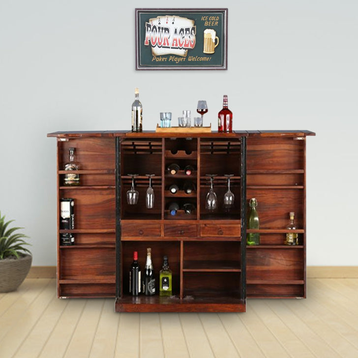 Woodrow Sheesham Wood(Rosewood) Bar Cabinet in HONEY Colour