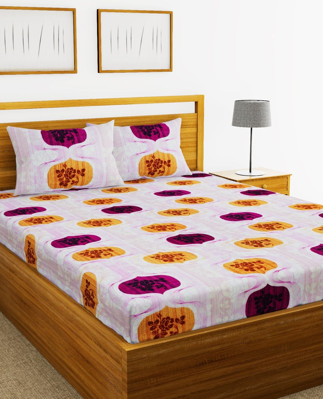 Essenza Cotton King Bed Sheet 220X254 CM in Purple Colour