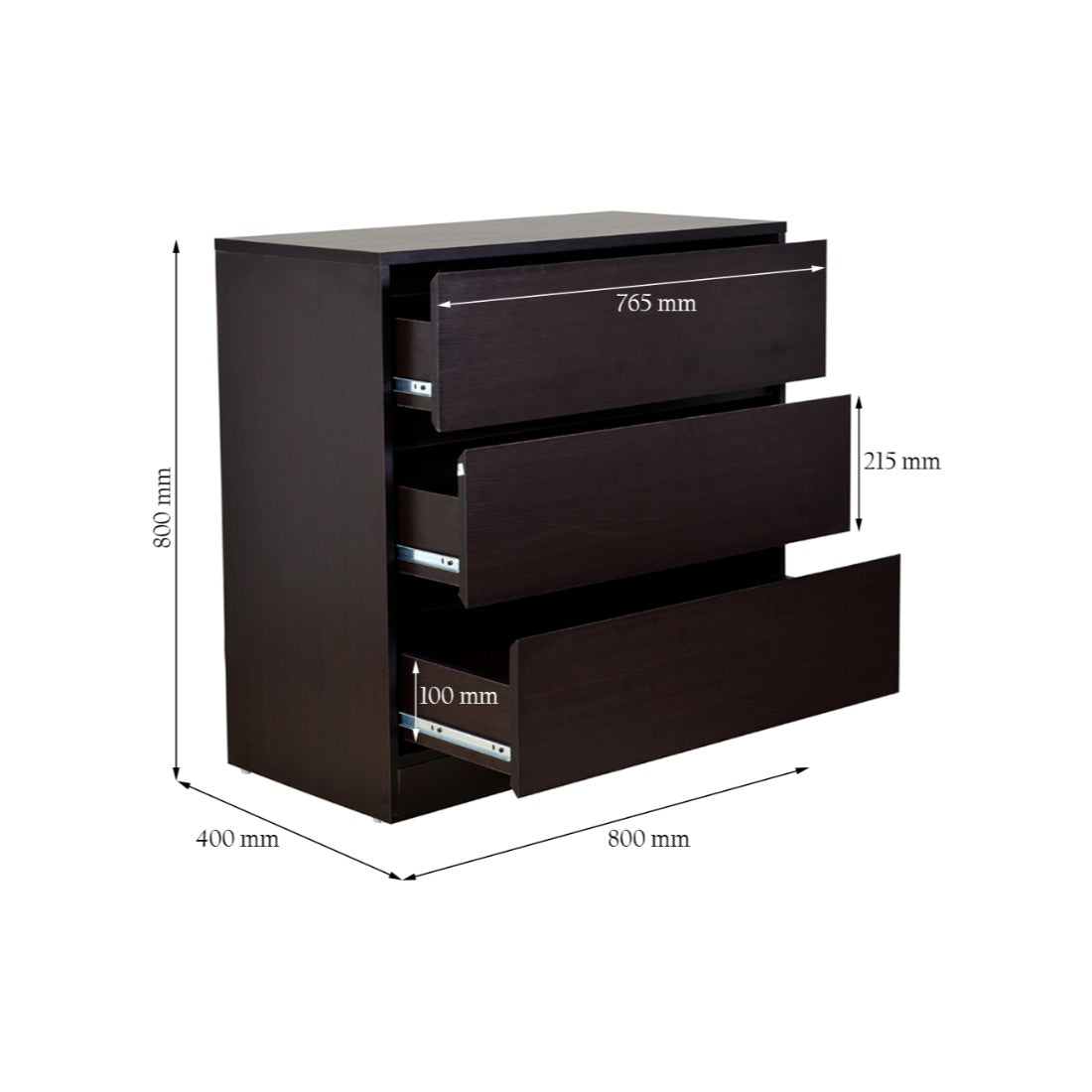 Basic Chest of 3 Drawer in Wenge Colour