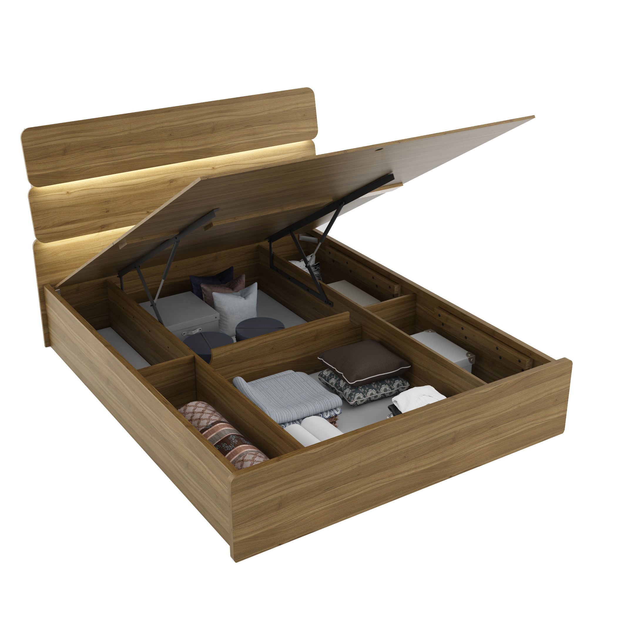 Freya  King Bed With Hydraulic Storage in Natural Teak Colour