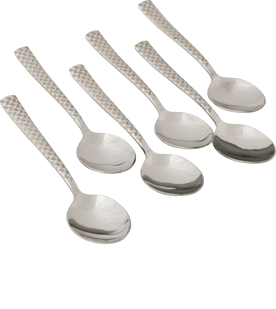 FNS Stainless steel Rhombo Dessert Spoon Set of 6 in Silver Colour