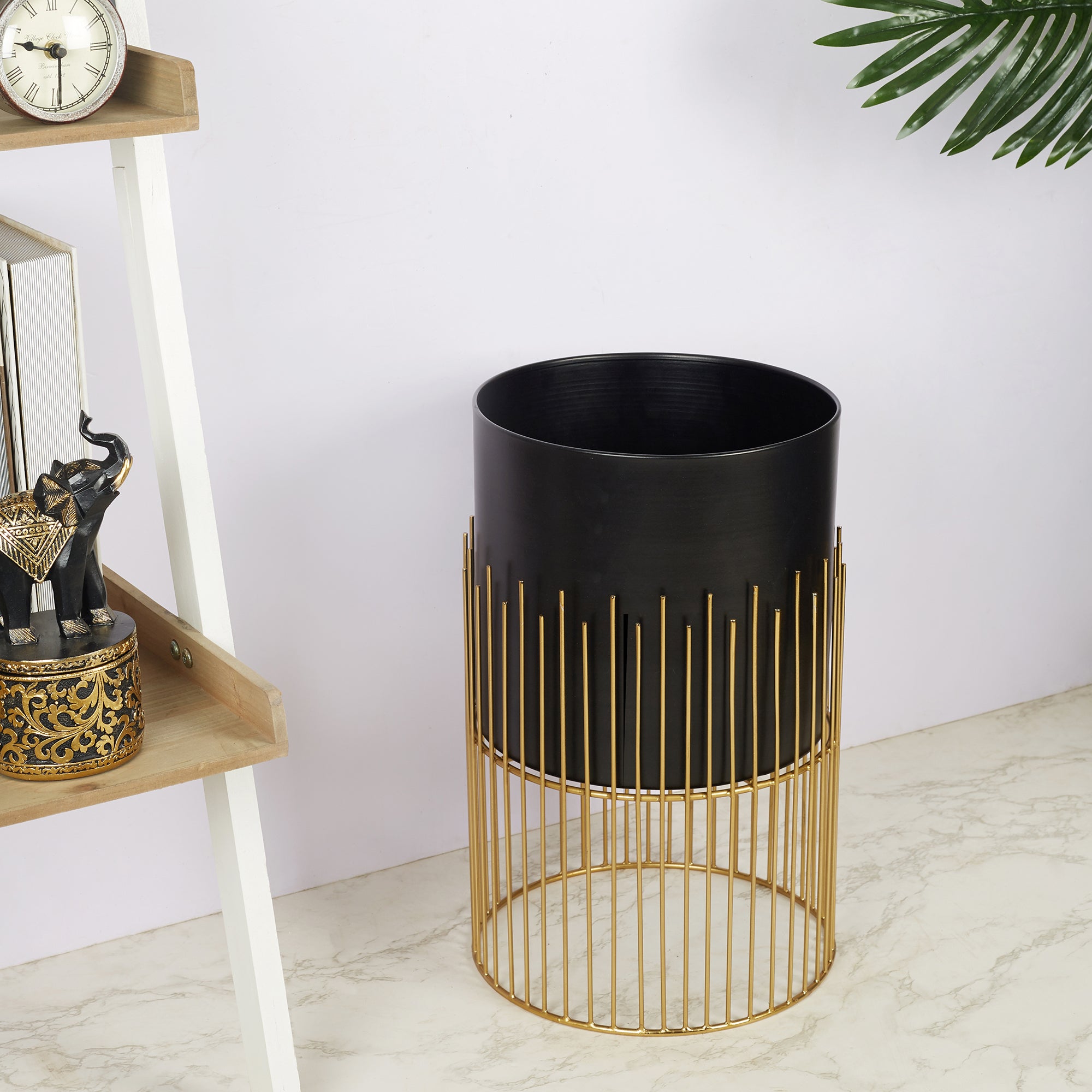 Artiskylar Metal Matt Finish Planter 41 Cm in Black and Gold Colour