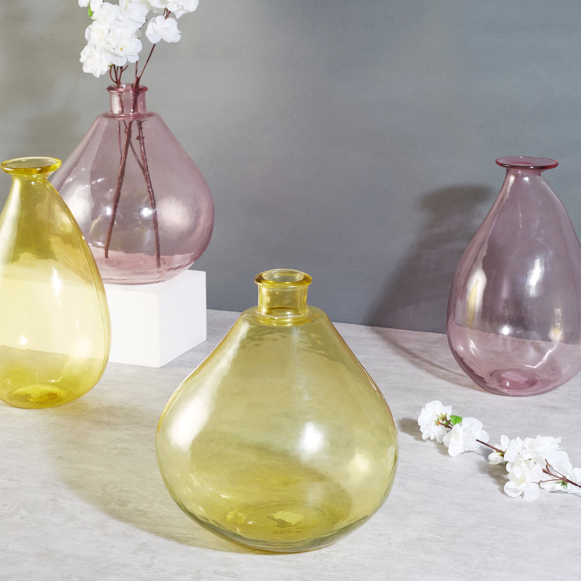 Phiona Glass Modern Organic Shapped Handcrafted Vase 32 Cm in Yellow Colour