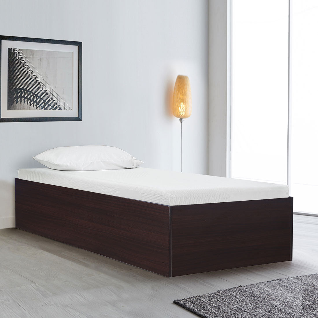 Ria Single bed with Box storage in Walnut Colour
