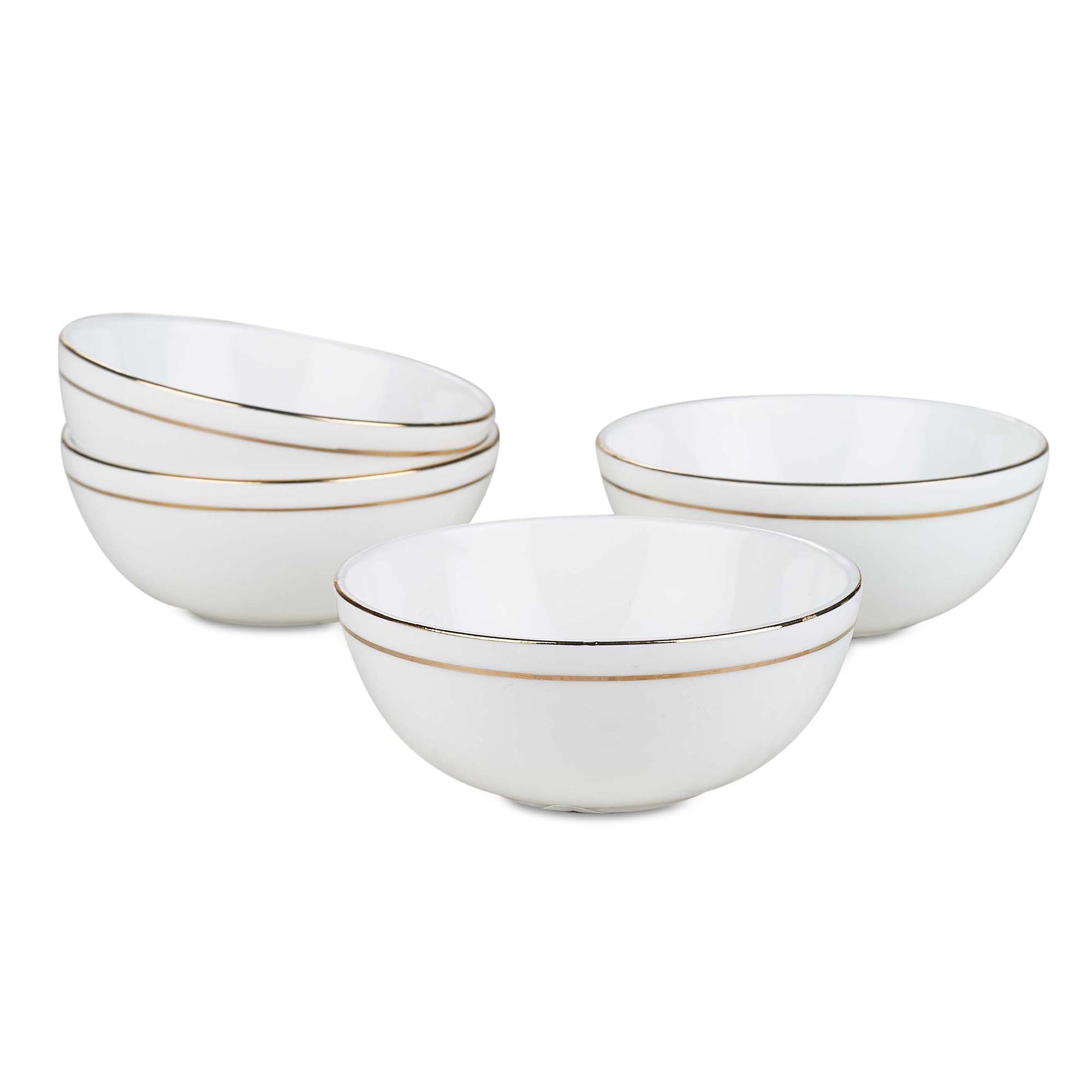 Avril Real Gold-Plated Bone China Veg Bowl/Katori Set of 4 in White Colour