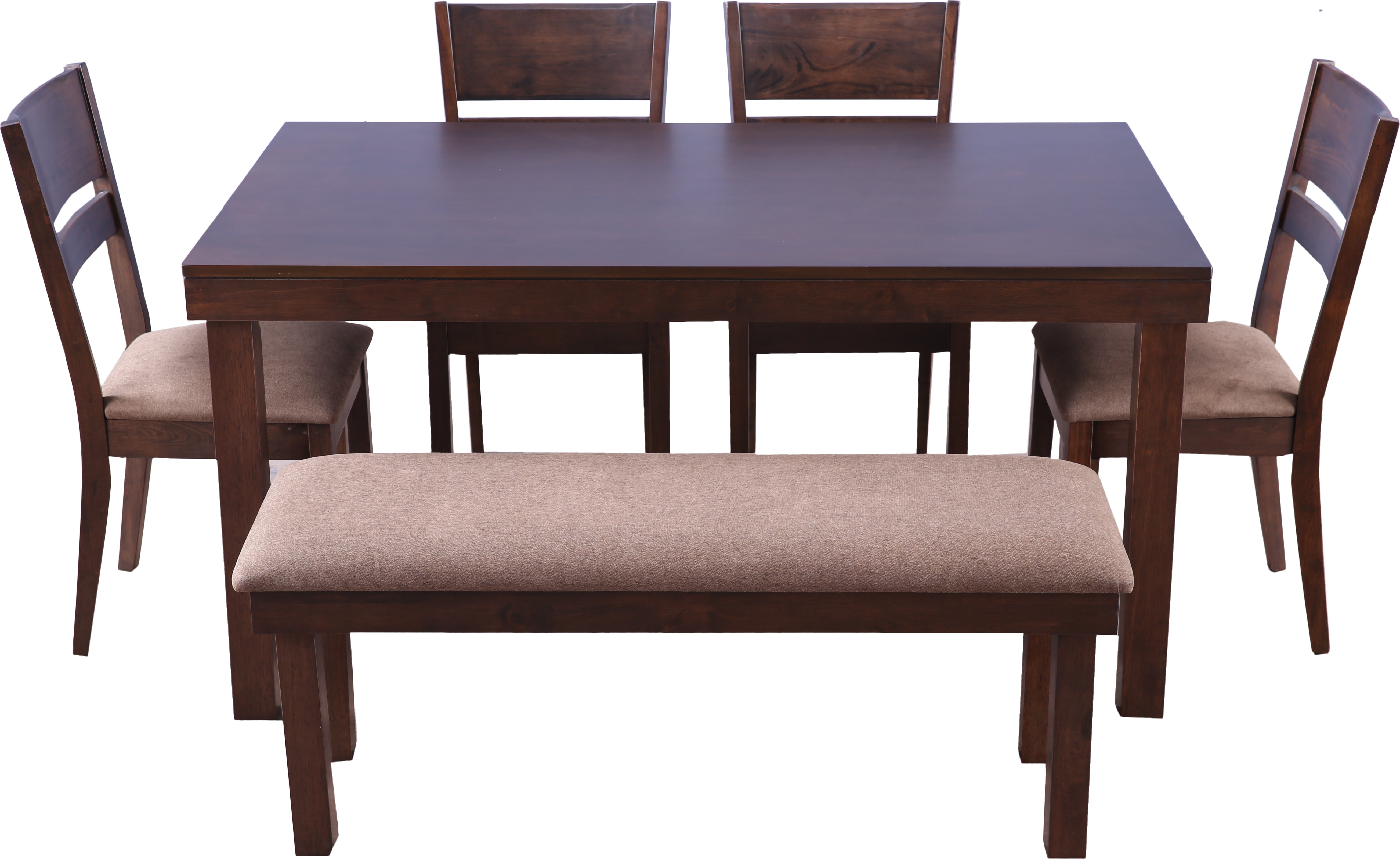 Hopton Solidwood 6 Seater Dining Set With Bench in Walnut Colour