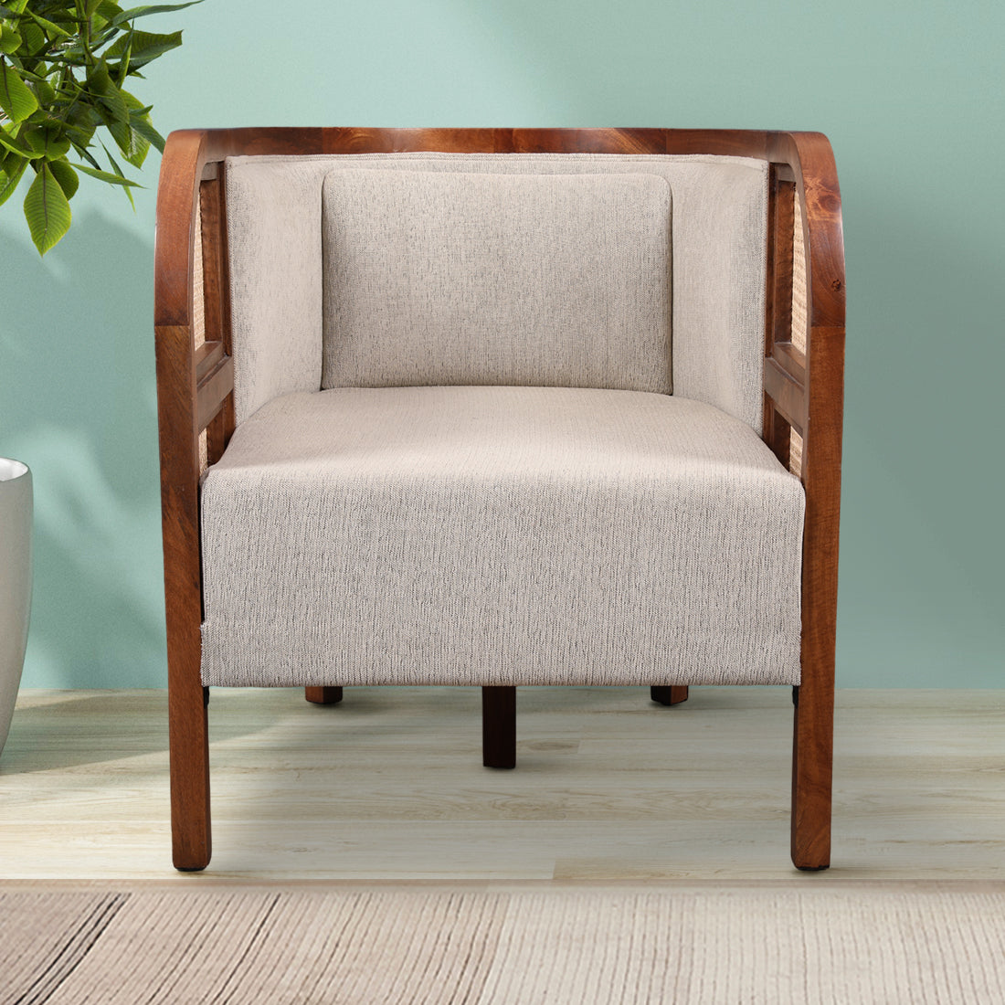 Siam Solidwood Single Seater Sofa in Beige Colour