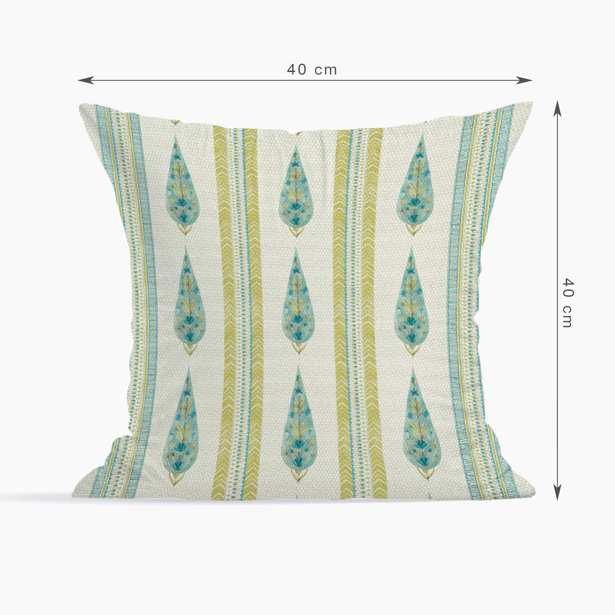 Indian Botanical Reversible Stripe Digital Printed Cushion Cover 40x40 Cm in Aqua Colour