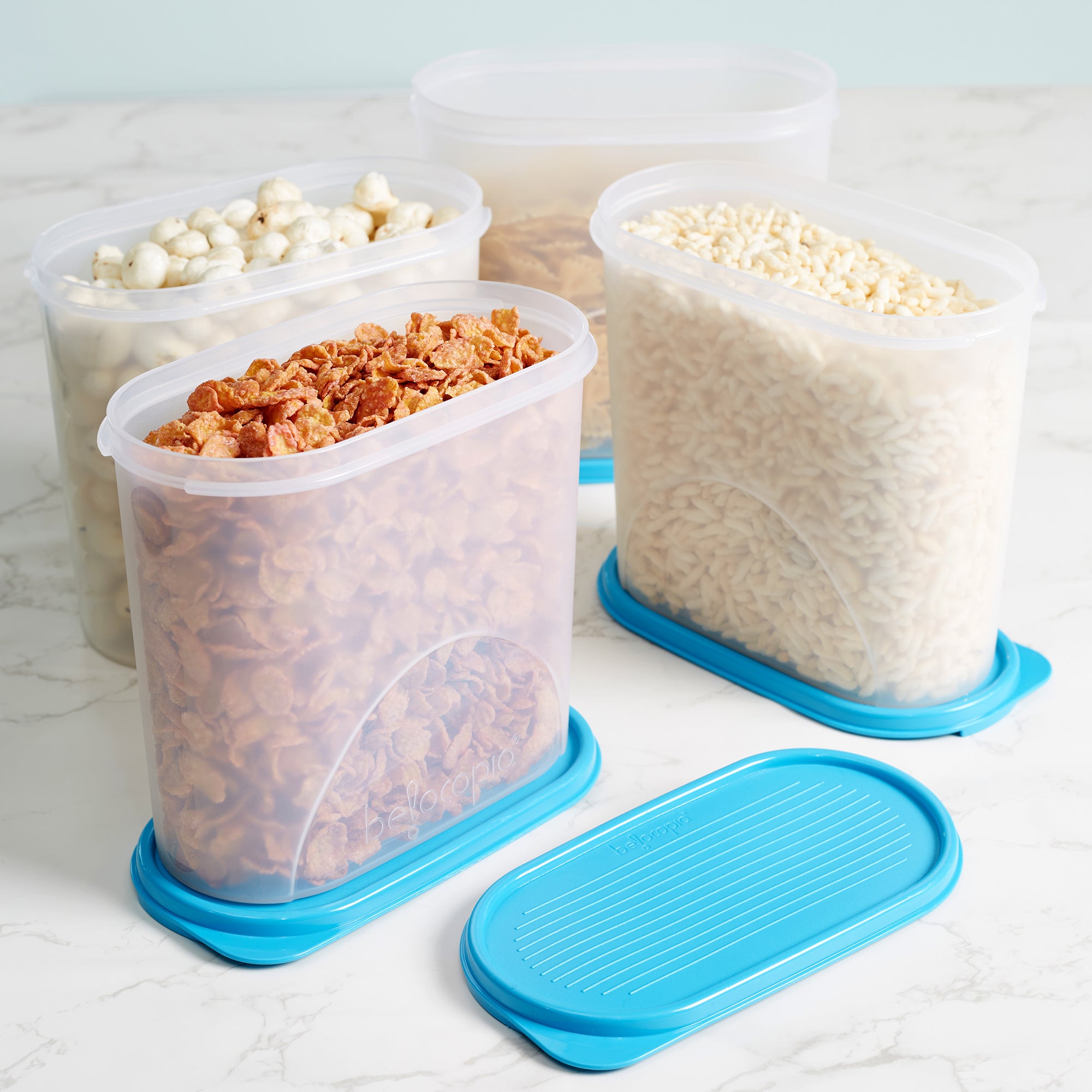 Fiesta 100% BPA-Free Plastic Oval Container Set of 2 (2600ml) in Teal & Transparent Colour