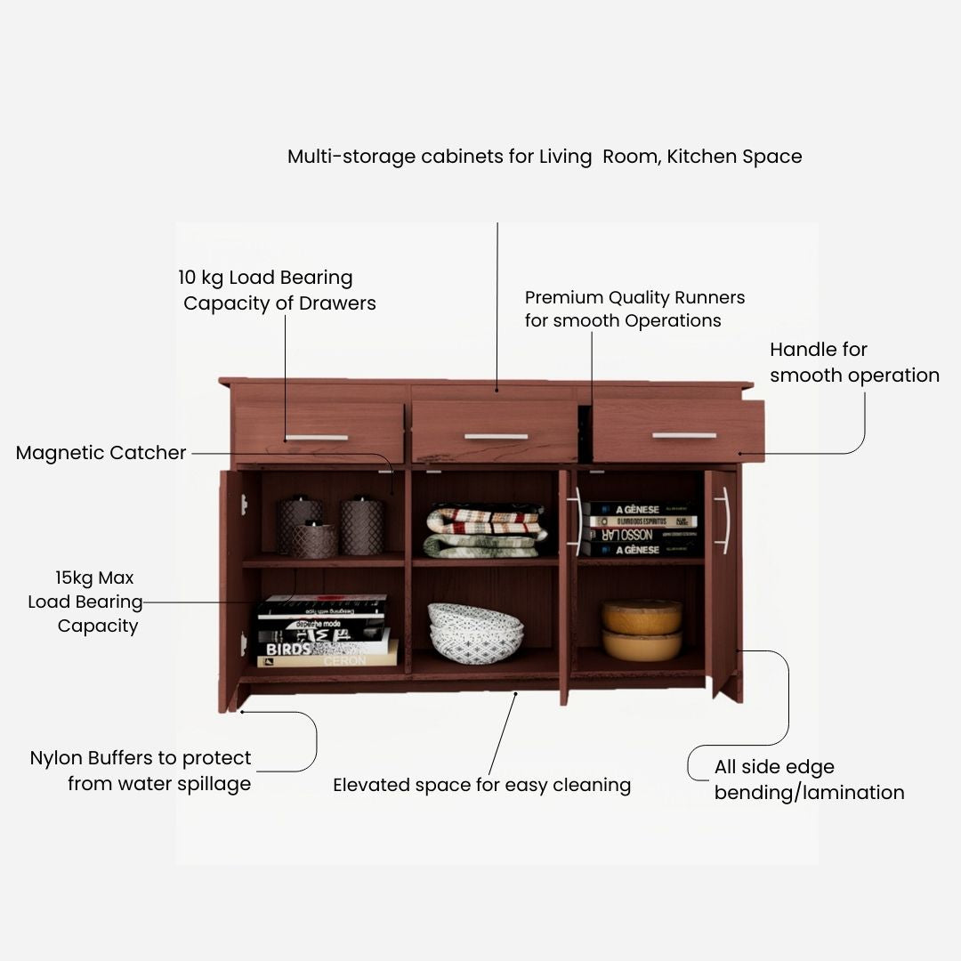 Albert Engineered Wood 3 Door Cabinet in Cherry Brown Colour