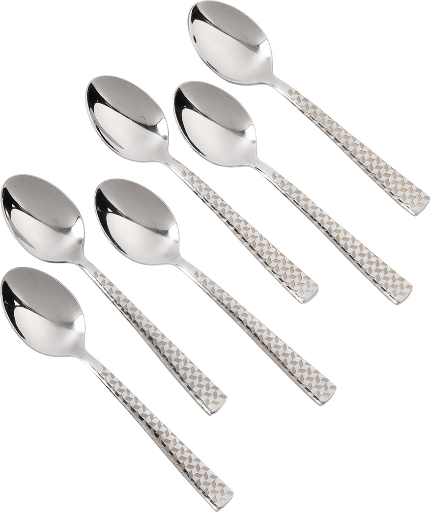 FNS Rhombo Tea Steel Spoon Set of 6 in Silver Colour