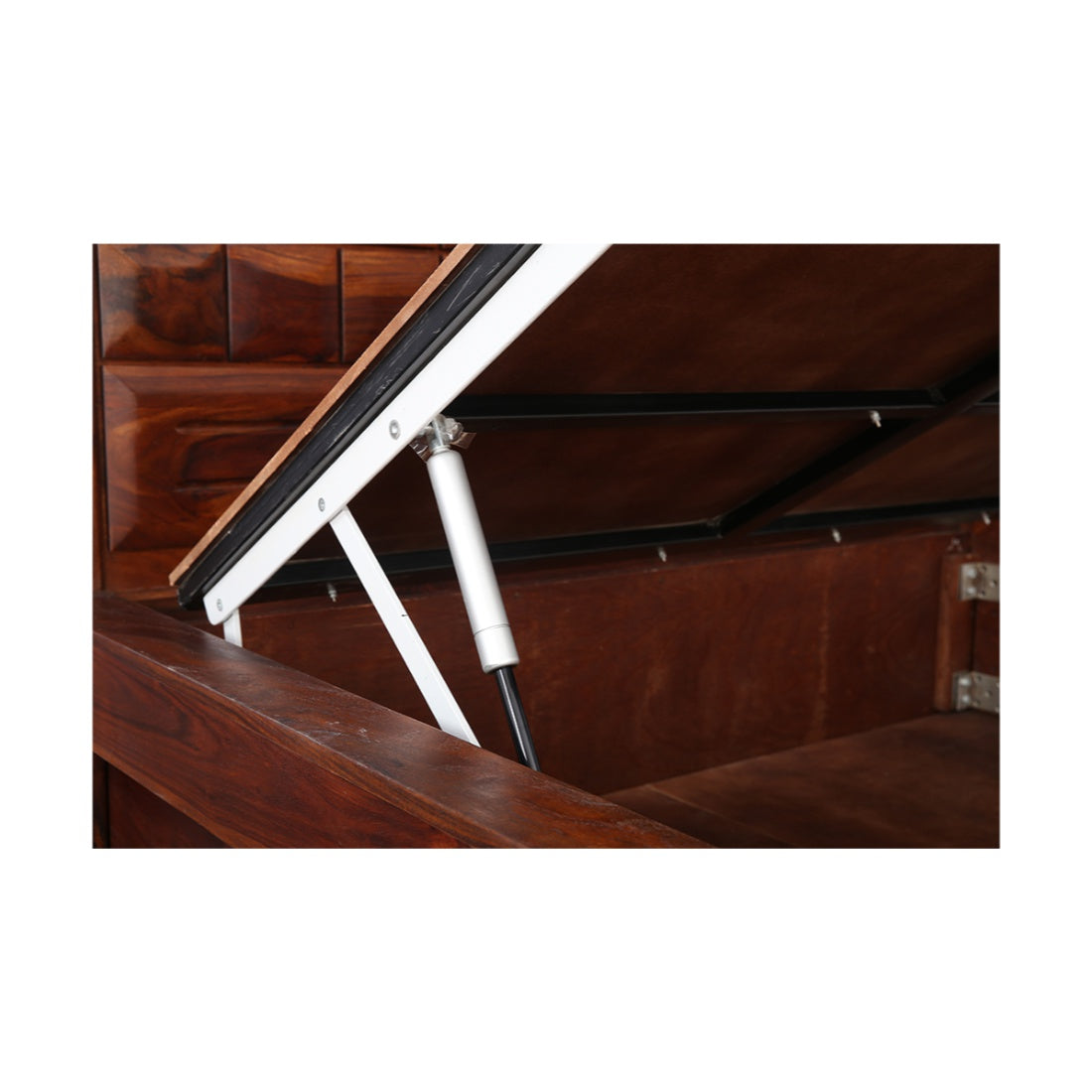 Woodrow Sheesham Wood(Rosewood) Queen bed with Hydraulic storage in Honey Colour