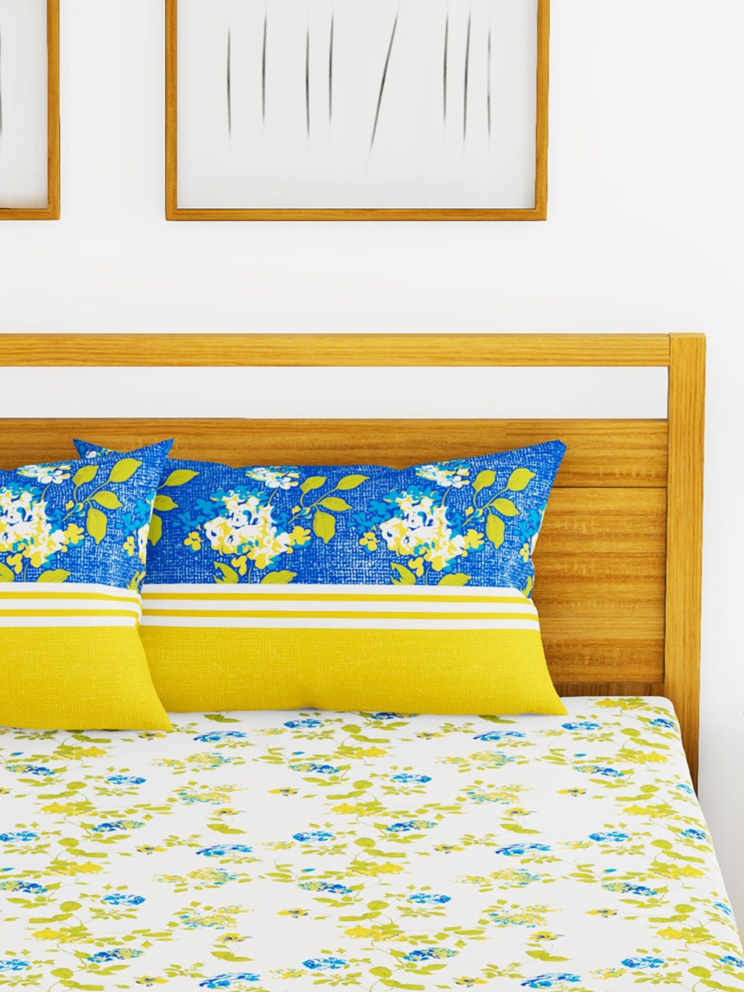 Chantal Cotton Double Bed Sheet 229X274 Cm 210 Tc in White/Blue Colour