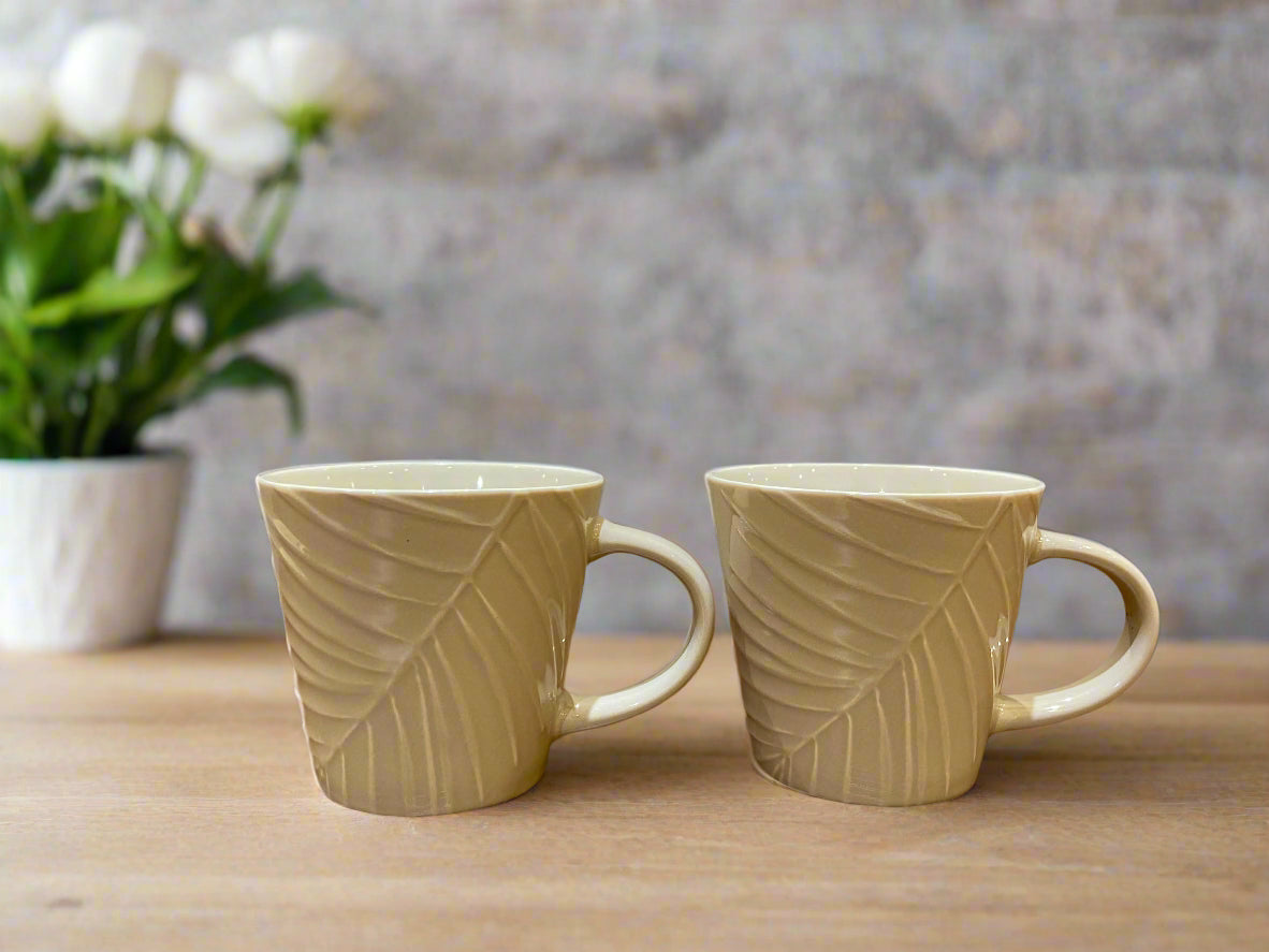 Living Essence Embossed Bone China Mug 320ml Set of 2Pcs in Grey Colour