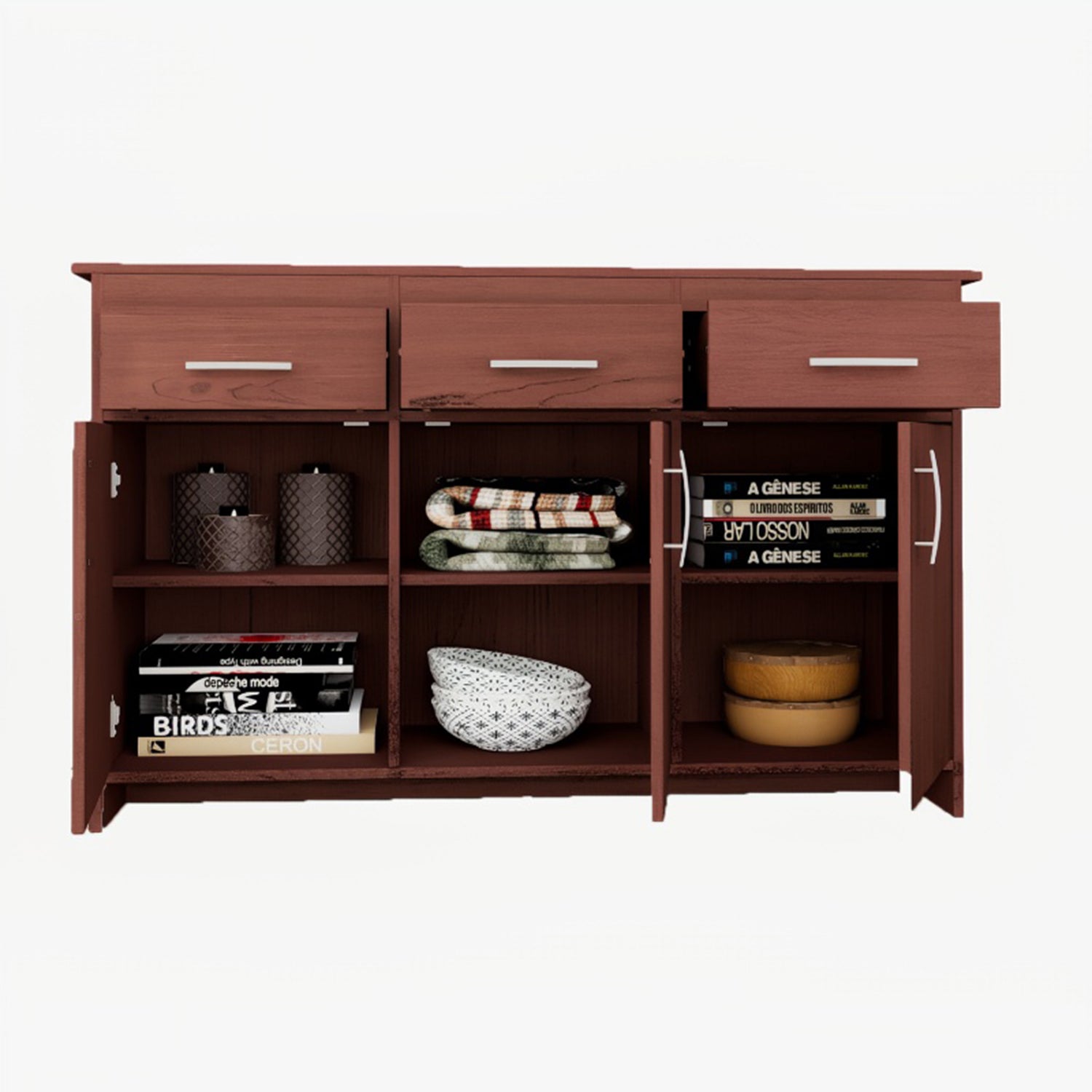 Albert Engineered Wood 3 Door Cabinet in Cherry Brown Colour