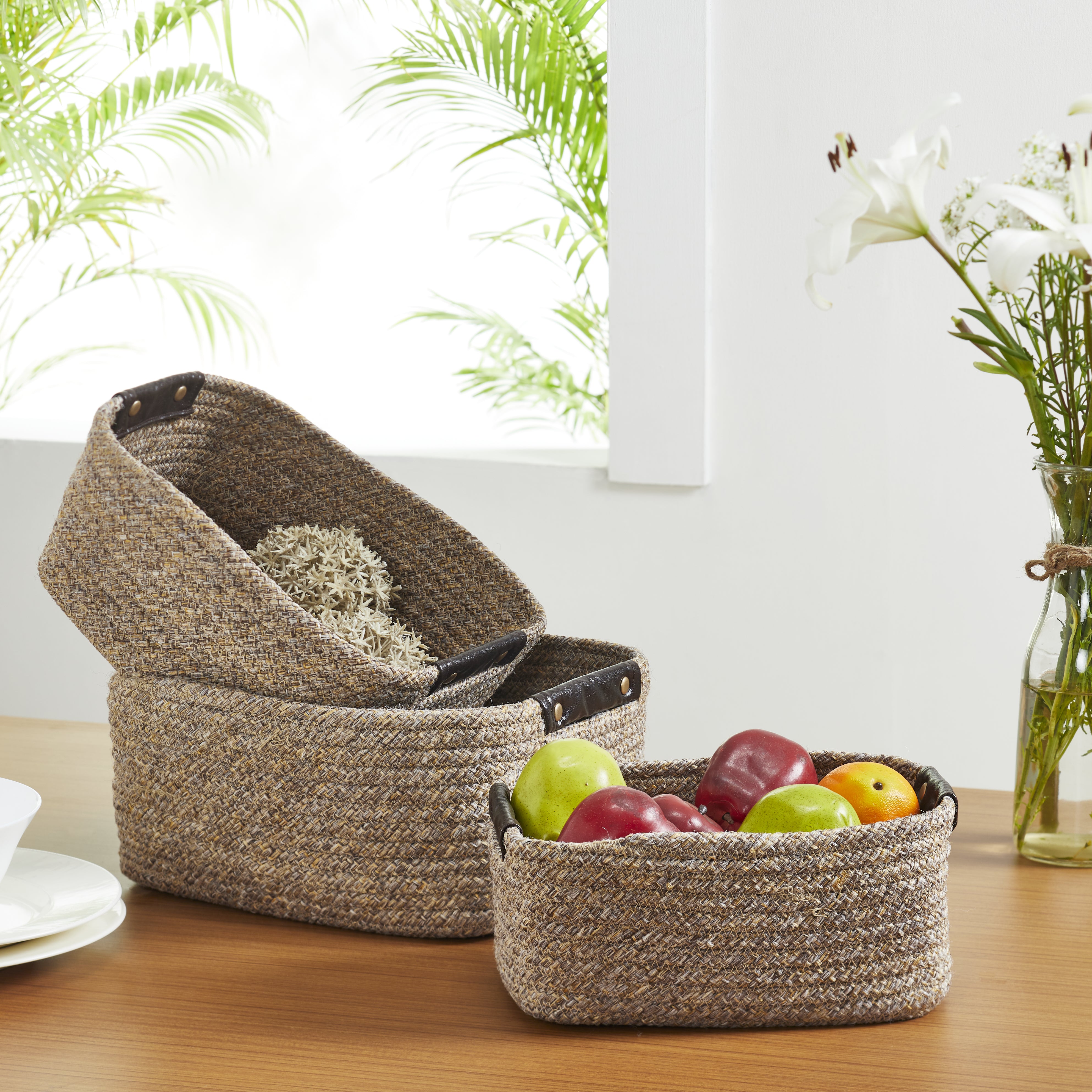 Kenso Polypropylene Living Essence Kenso Organizer Basket Medium in Beige Colour by Living Essence
