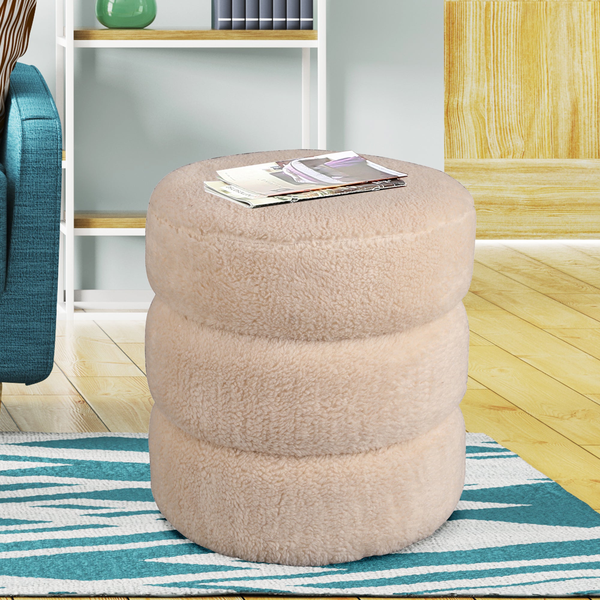 Cashmere Fabric Ottomans in Beige Colour