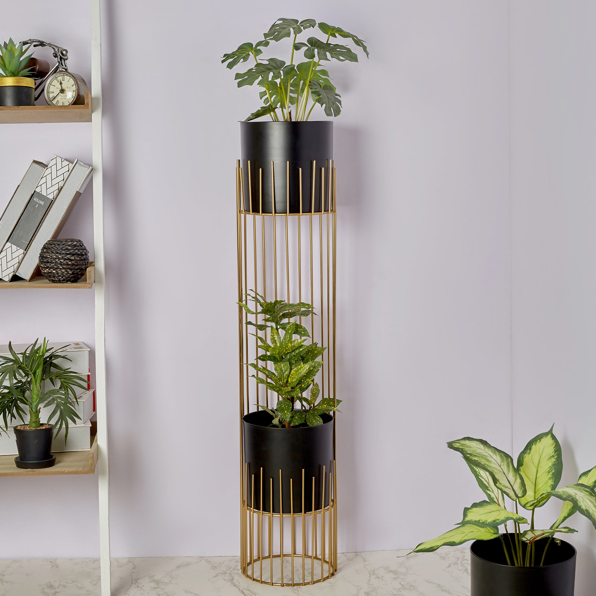 Artiskylar Metal Matt Finish 2 Tier Planter 96 Cm in Black and Gold Colour