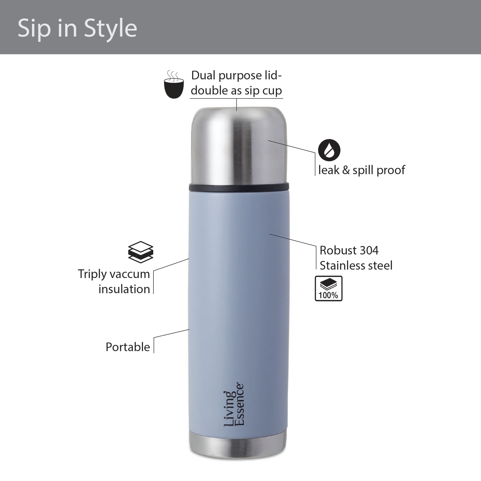 Fiesta Thermosteel Puro Vaccum Flask Combo Set of 2 in Grey Colour